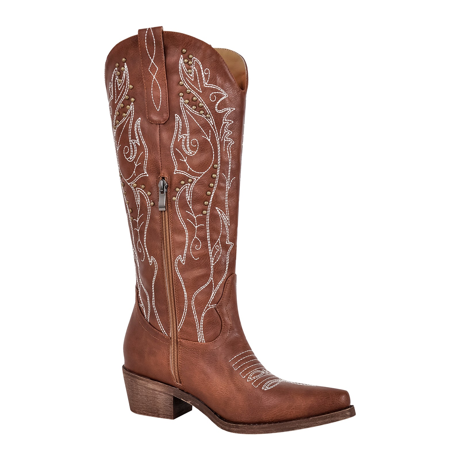 Chunky Heel Western Knee High Embroidery Boots