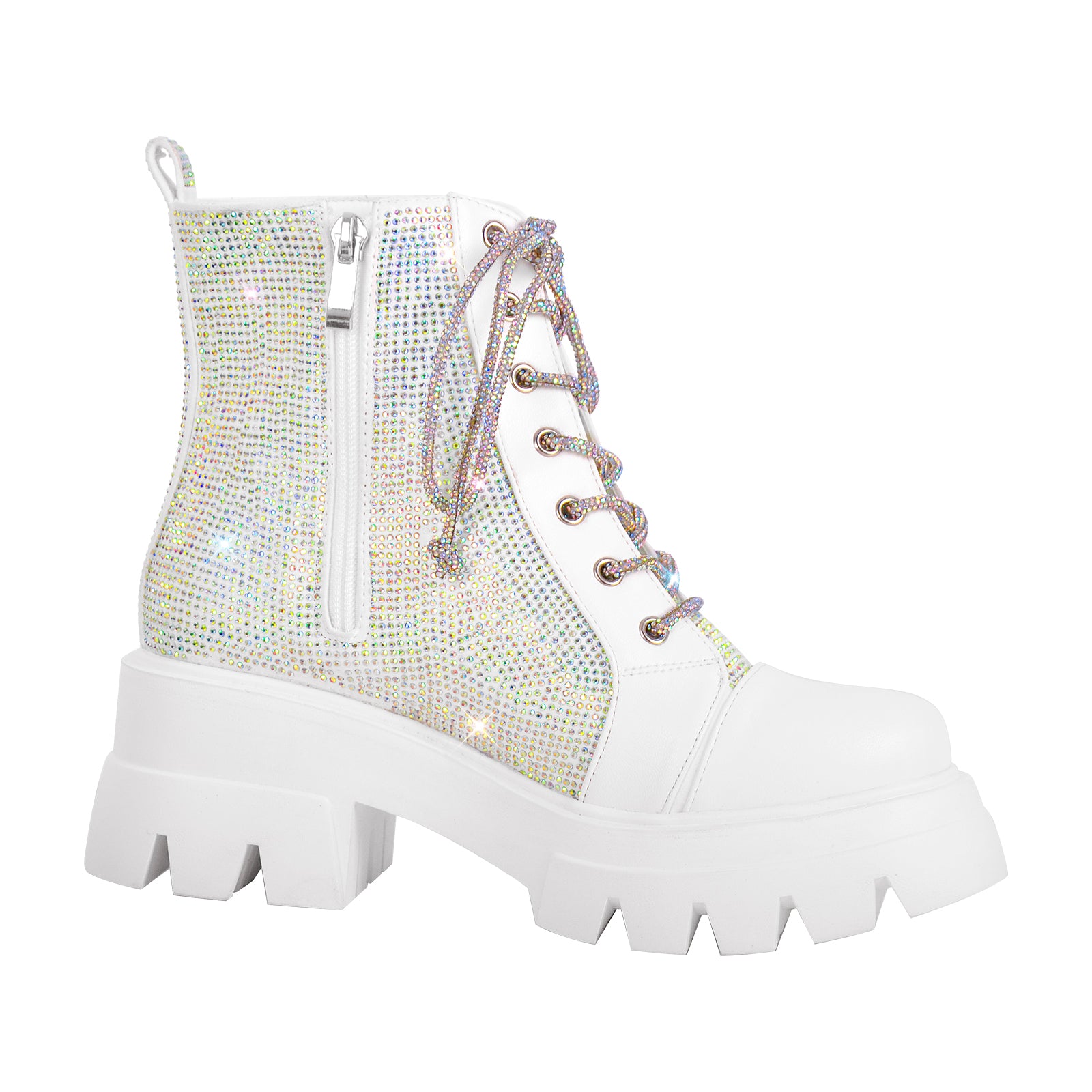 Chunky Heel Lace-up Rhinestone Platform Boots