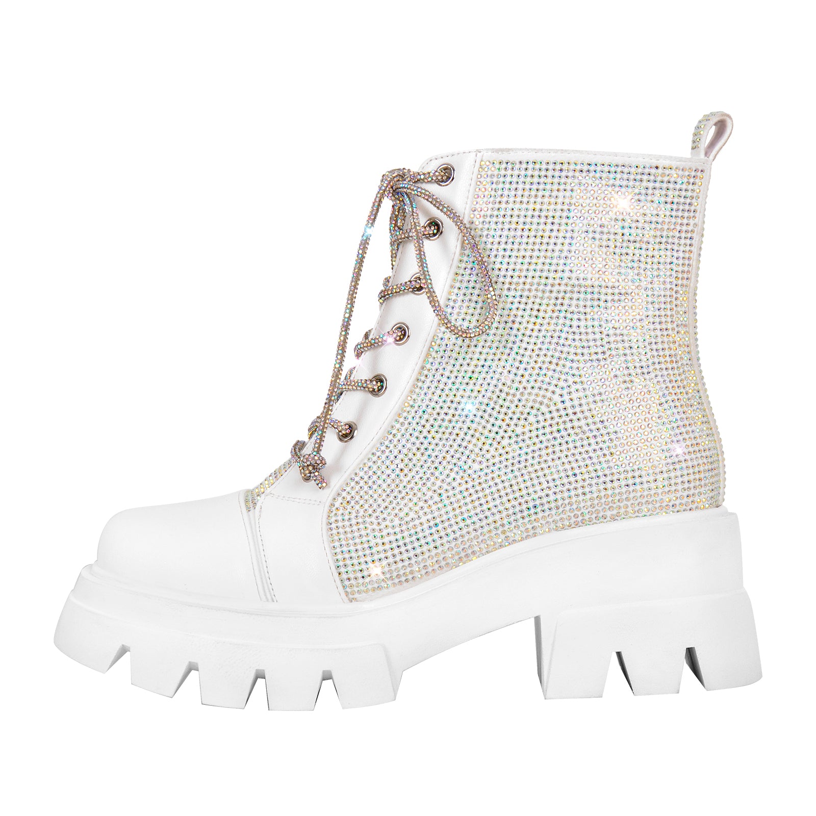 Chunky Heel Lace-up Rhinestone Platform Boots