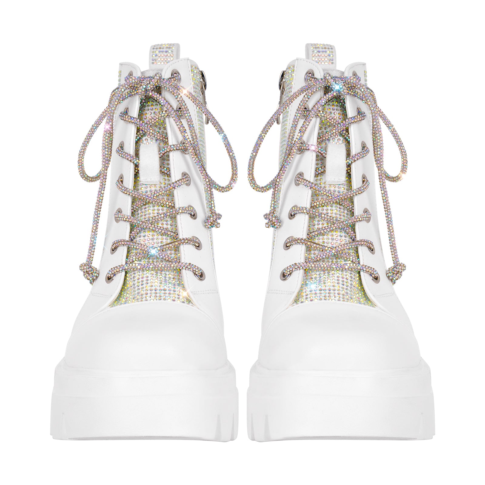 Chunky Heel Lace-up Rhinestone Platform Boots