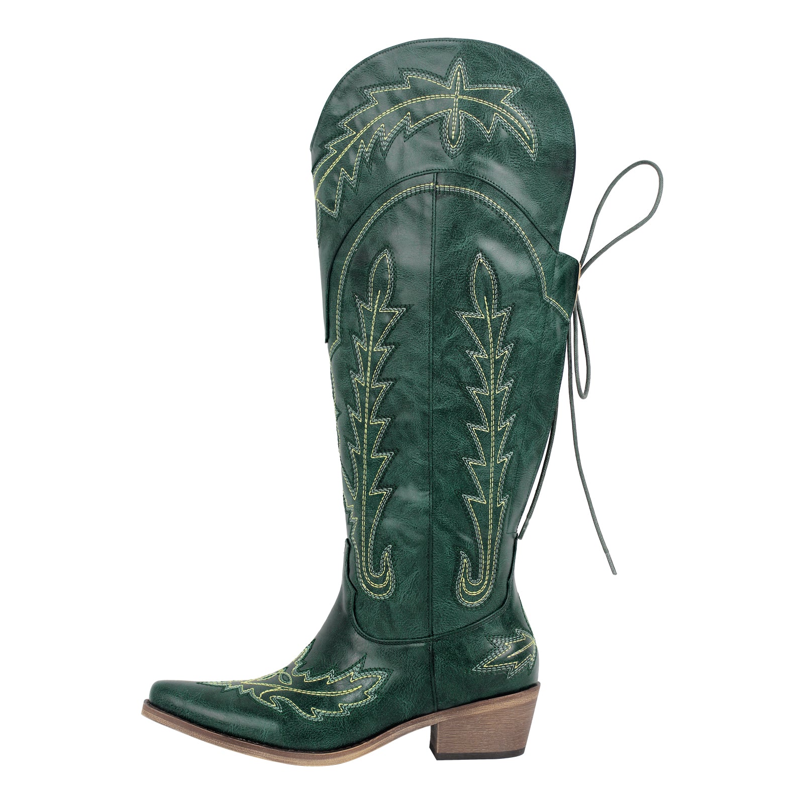 Embroidery Knee High Lace-up Western Boots