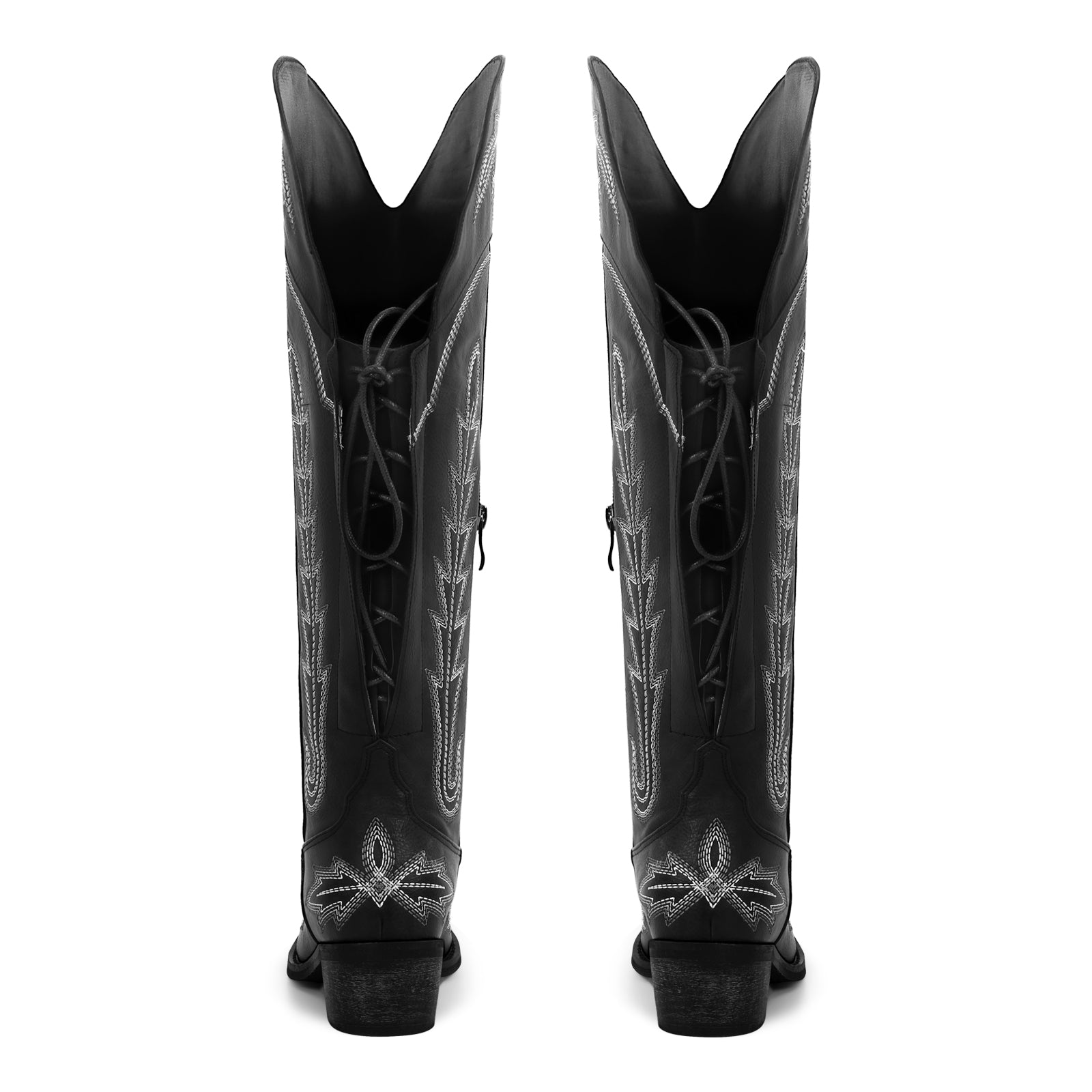 Embroidery Knee High Lace-up Western Boots