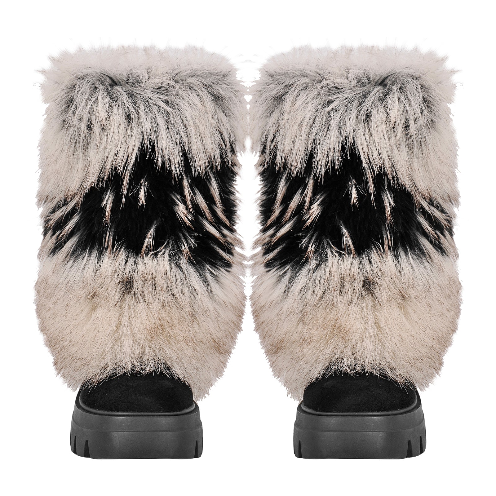 Black Fur Chunky Heel Mid-Calf Boots