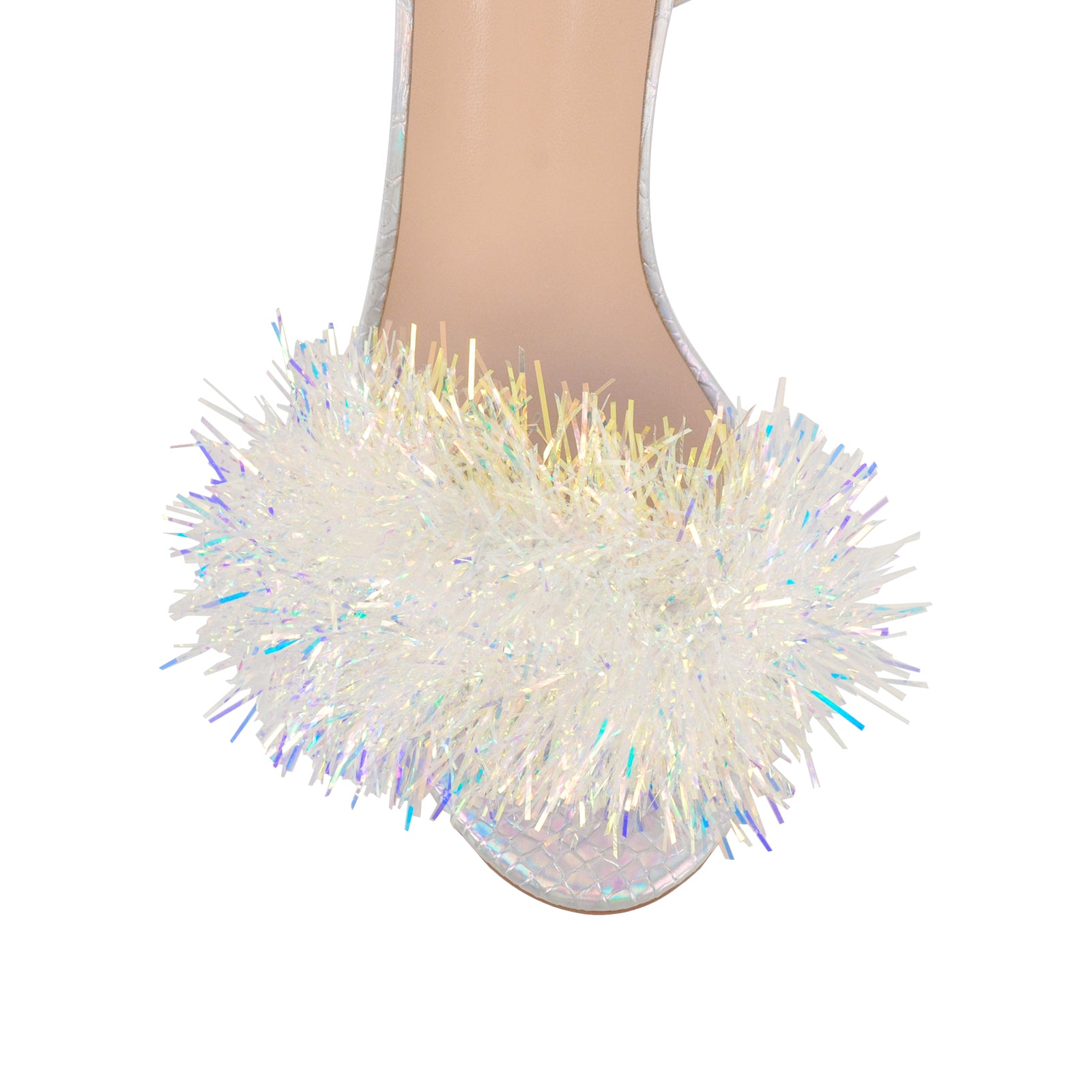 Holographic Tinsel Ankle Strap Stiletto Sandals