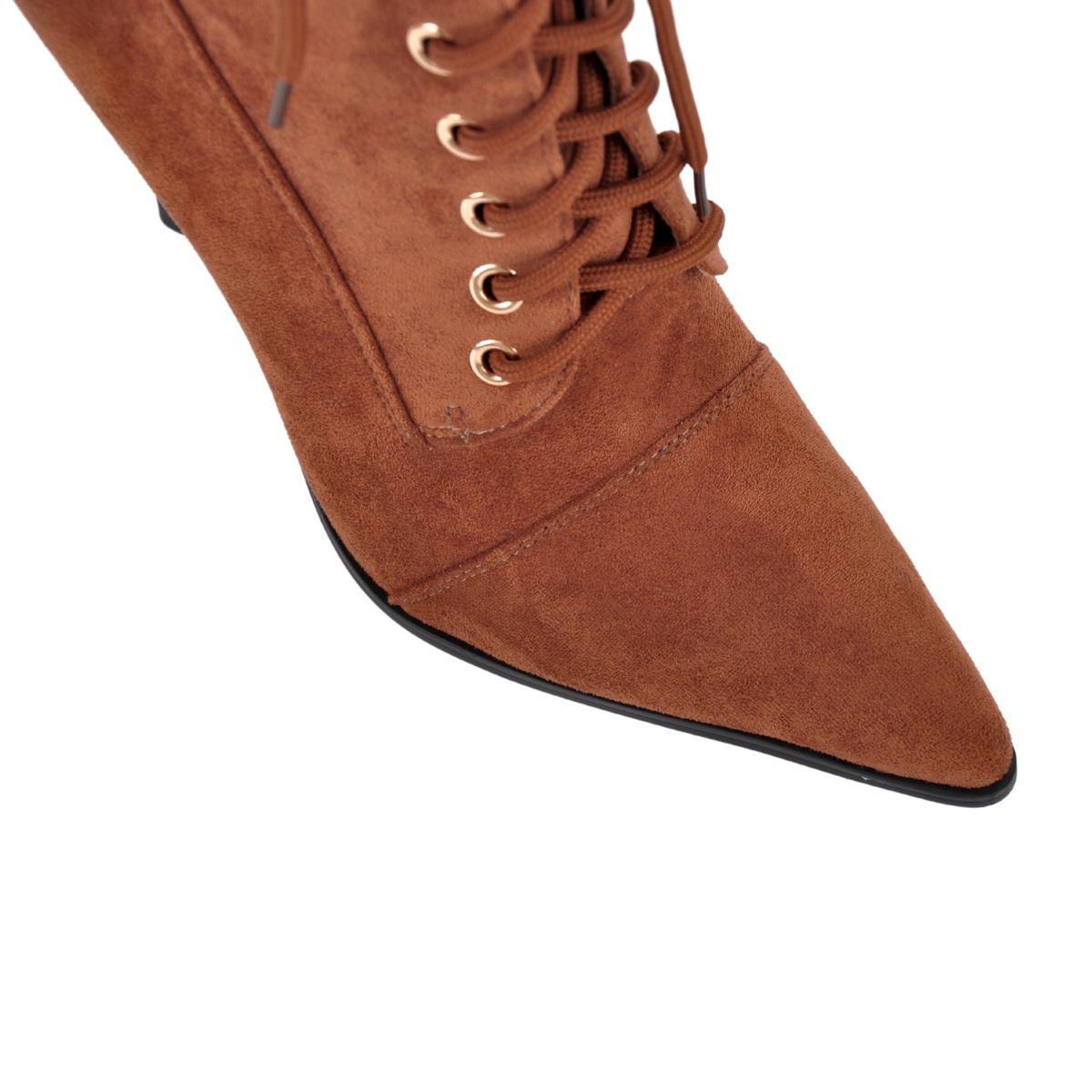 Suede Pointed Toe Lace-up Stiletto Ankle Boots