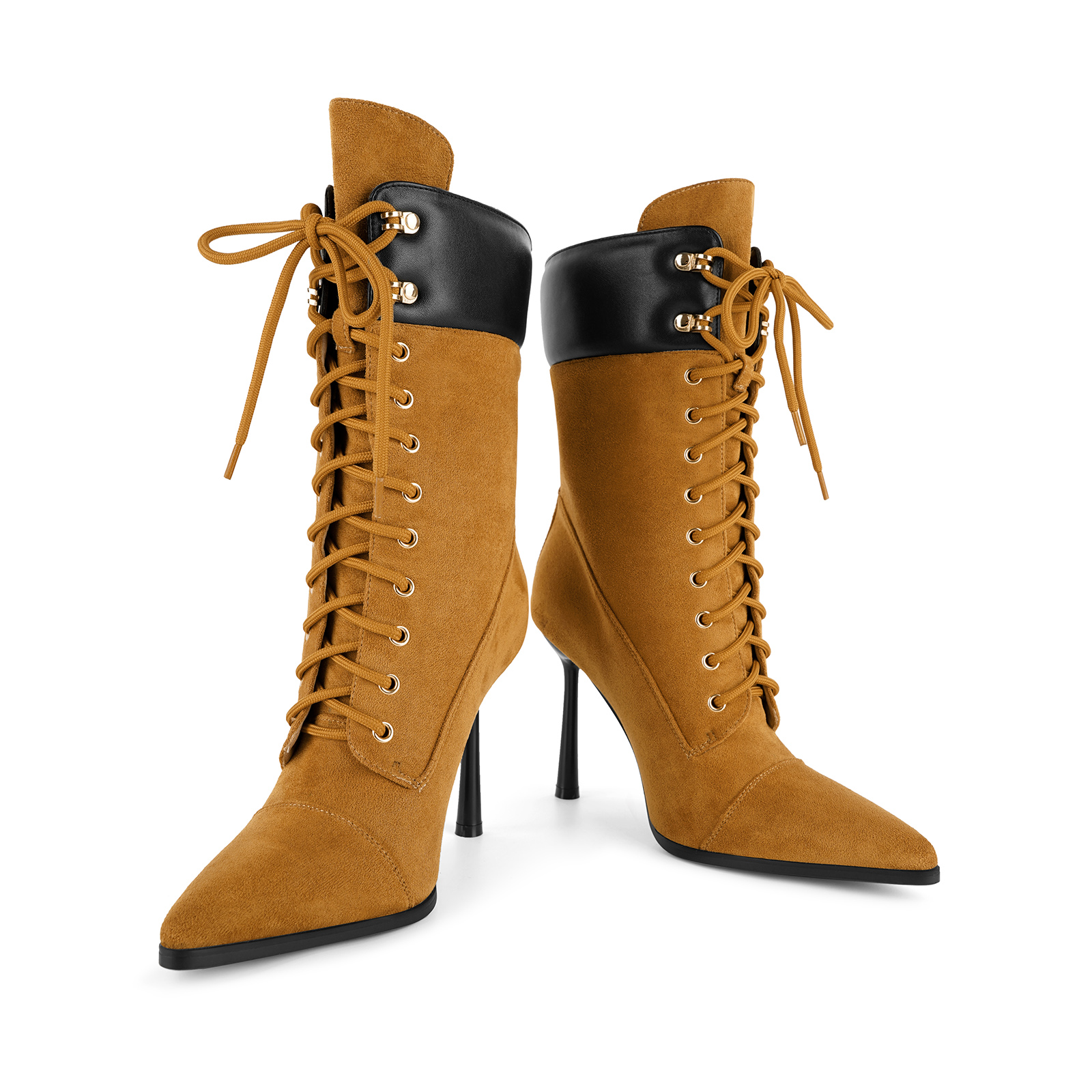 Suede Pointed Toe Lace-up Stiletto Ankle Boots