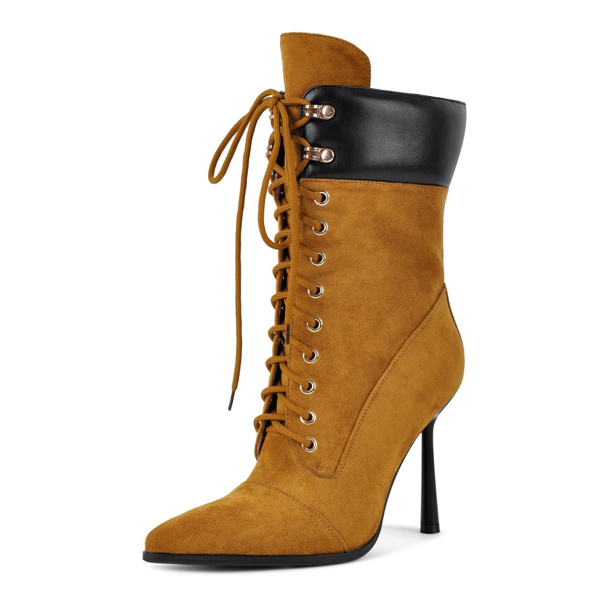 Suede Pointed Toe Lace-up Stiletto Ankle Boots