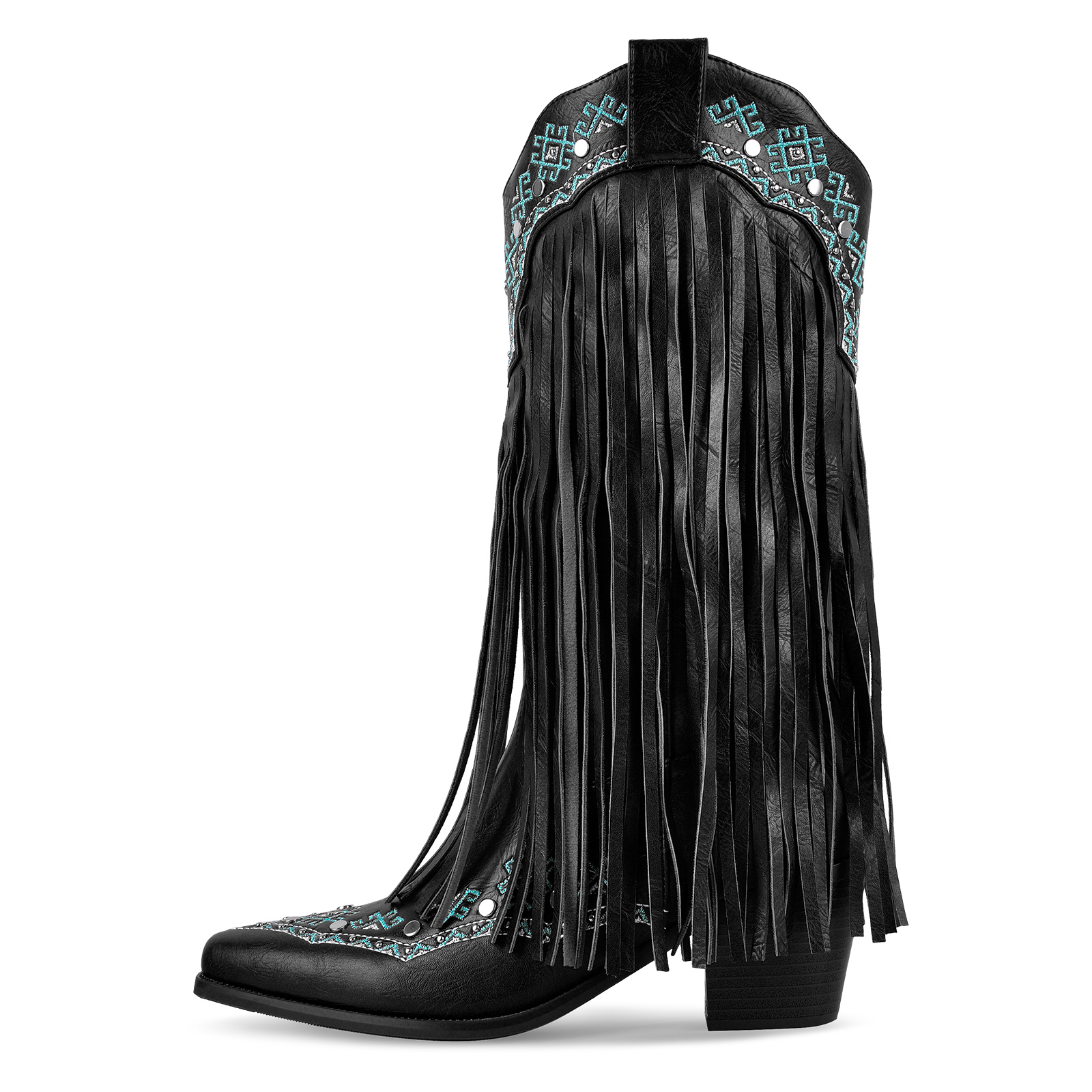 Embroidery Fringe Knee High Western Boots