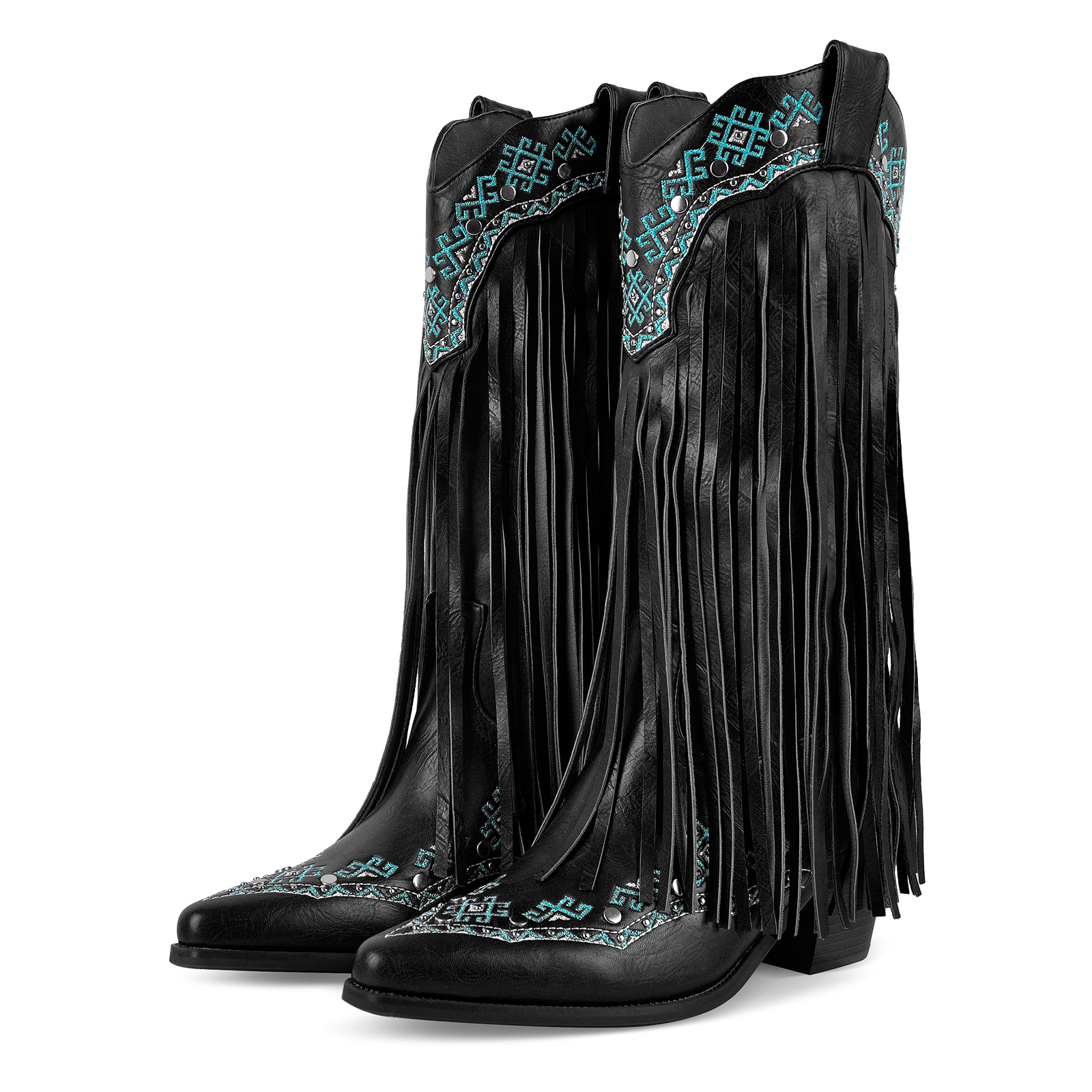 Embroidery Fringe Knee High Western Boots
