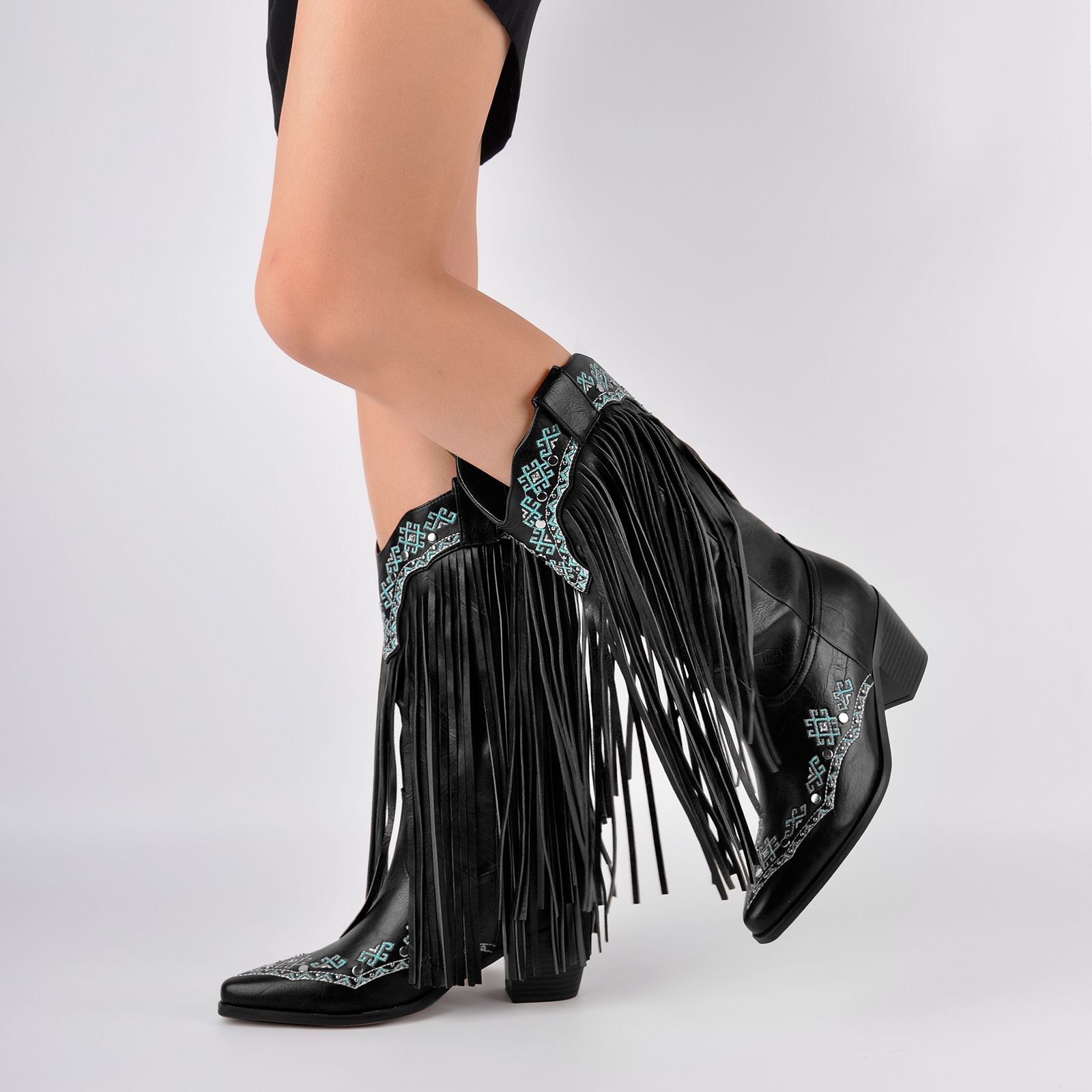 Embroidery Fringe Knee High Western Boots