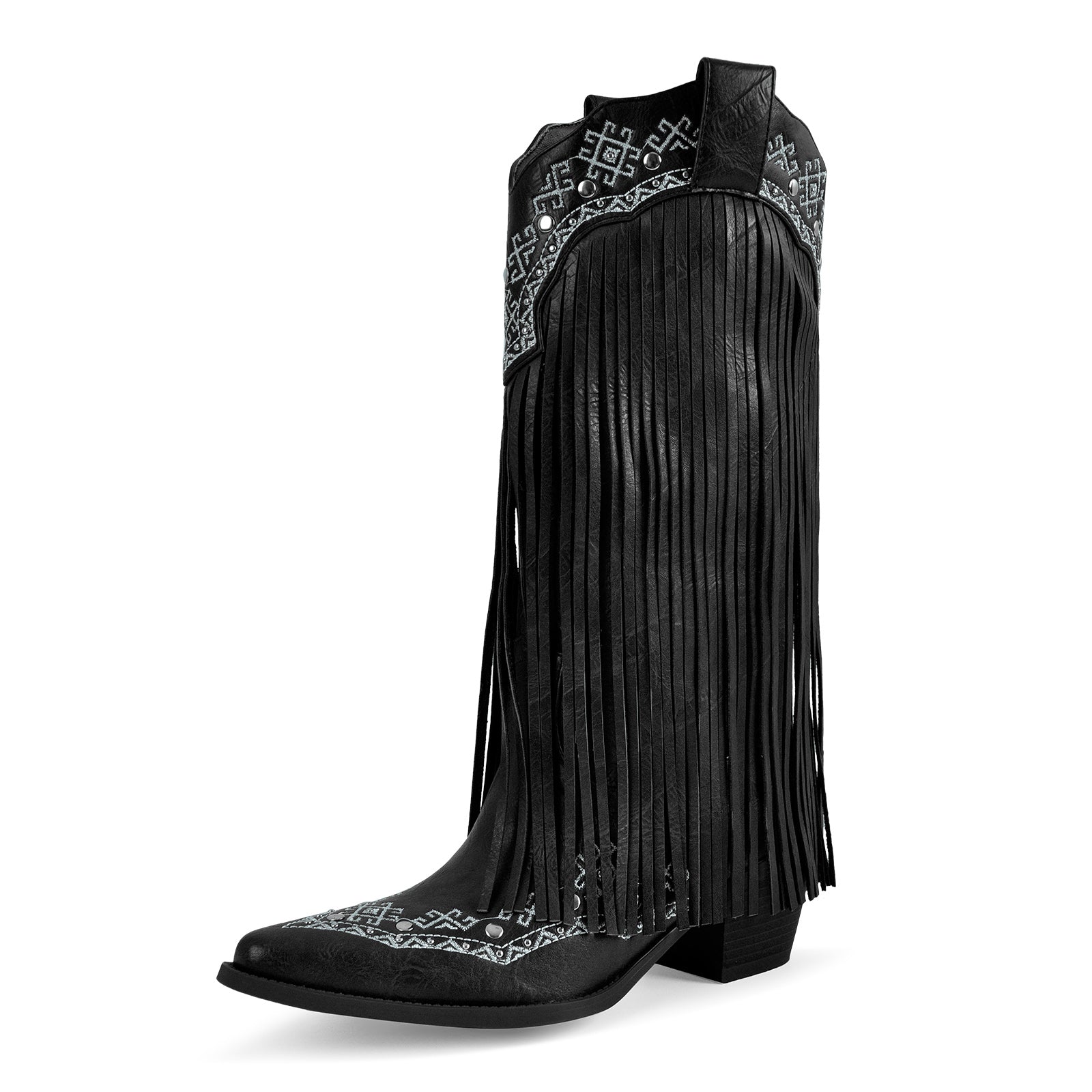 Embroidery Fringe Knee High Western Boots