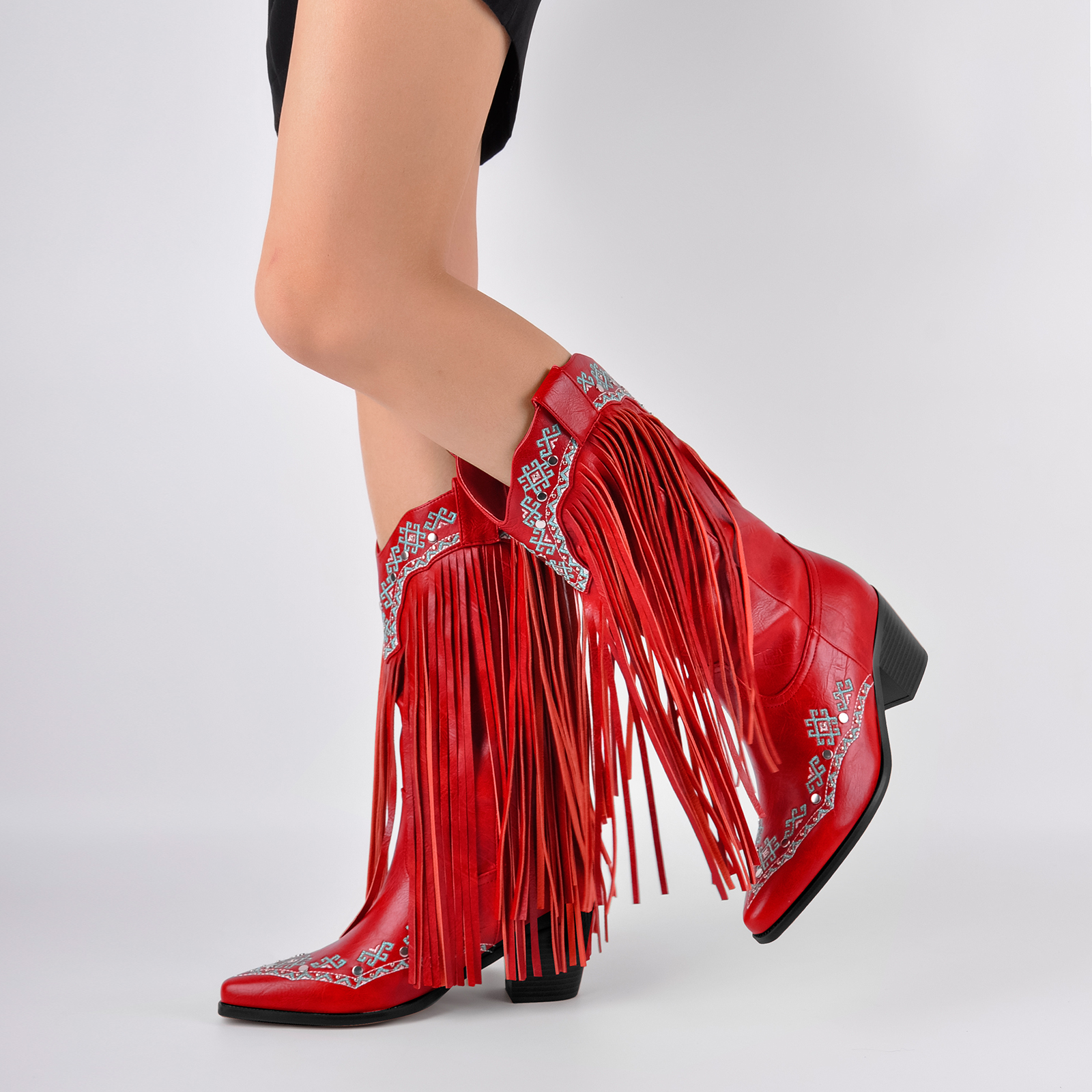 Embroidery Fringe Knee High Western Boots