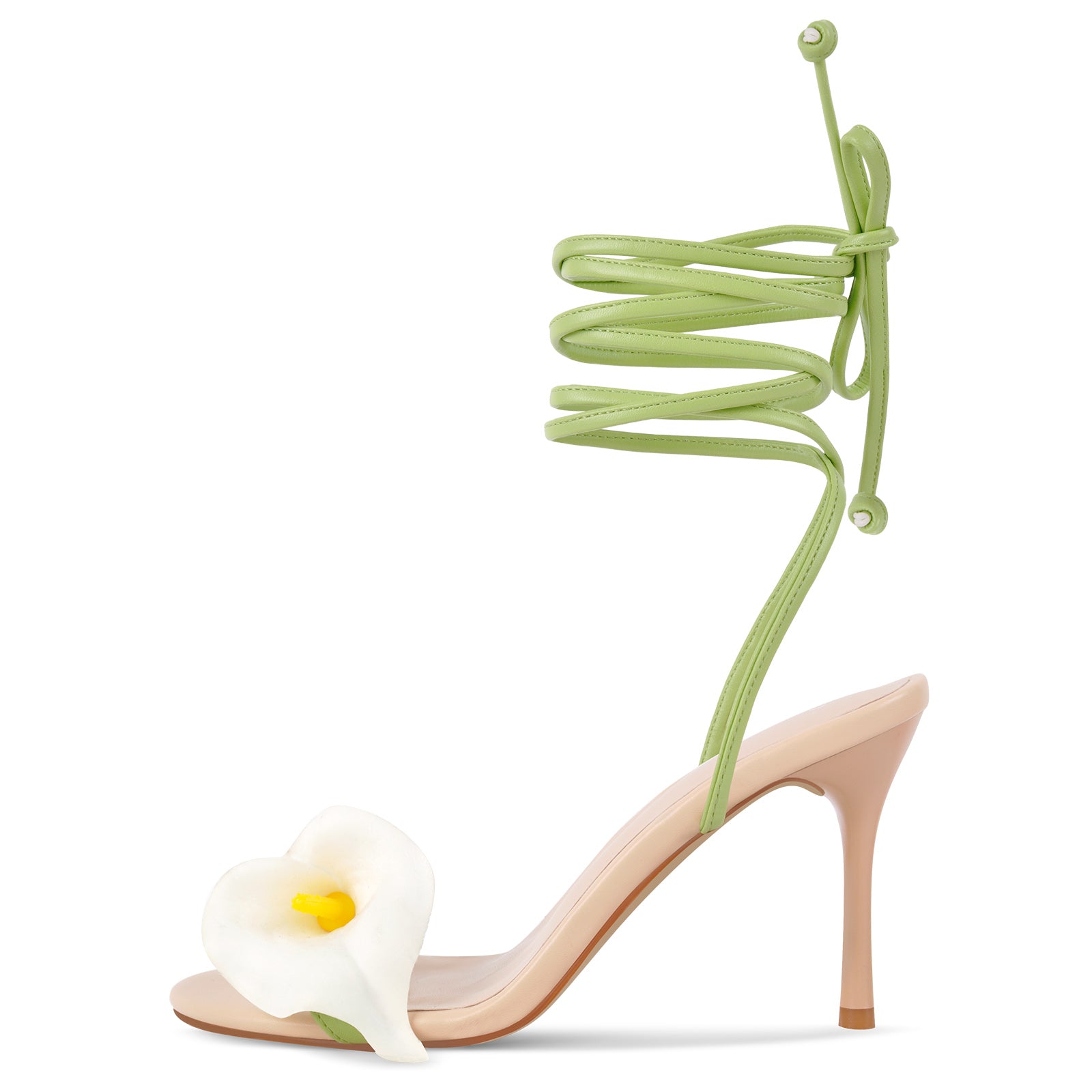 Round Toe Calla Lily Lace-up Stiletto Sandals