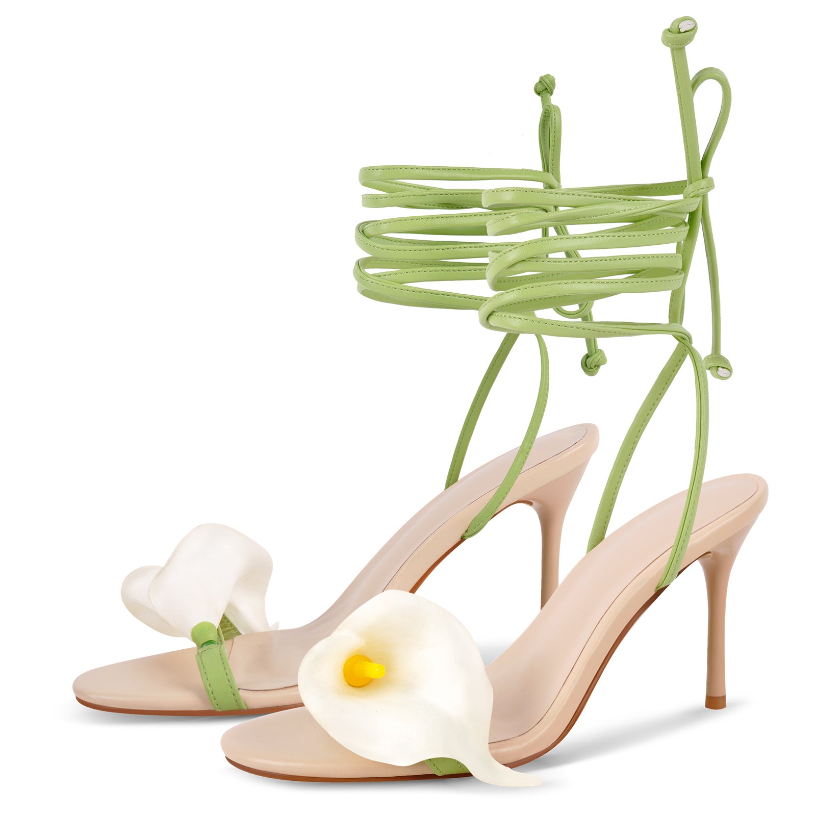 Round Toe Calla Lily Lace-up Stiletto Sandals