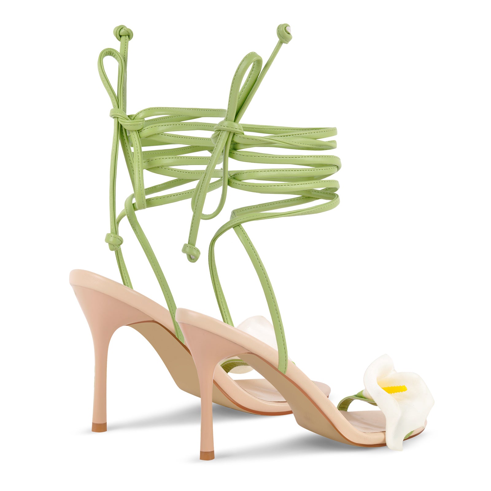 Round Toe Calla Lily Lace-up Stiletto Sandals
