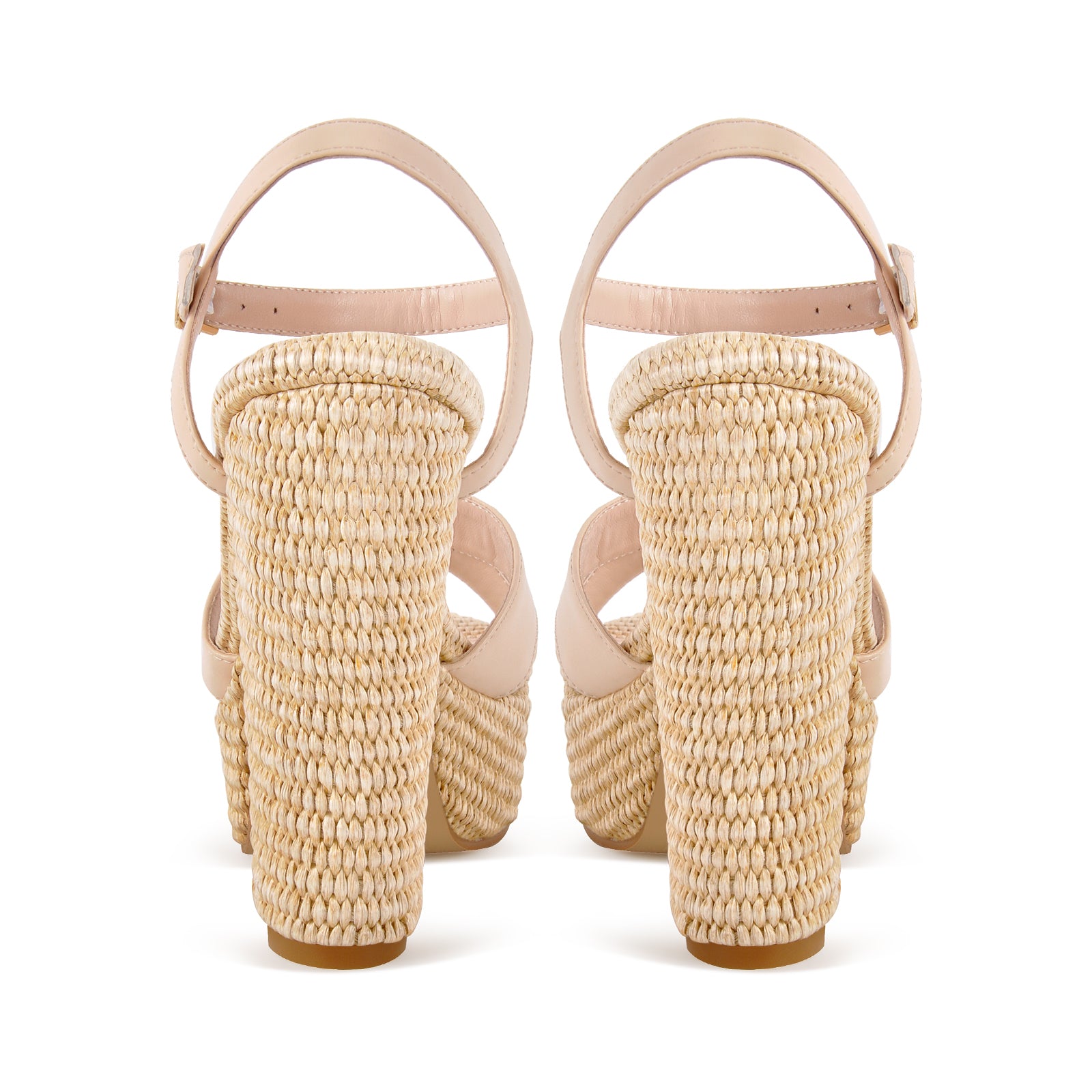 Straw Platform Ankle Strap Chunky Heel Sandals
