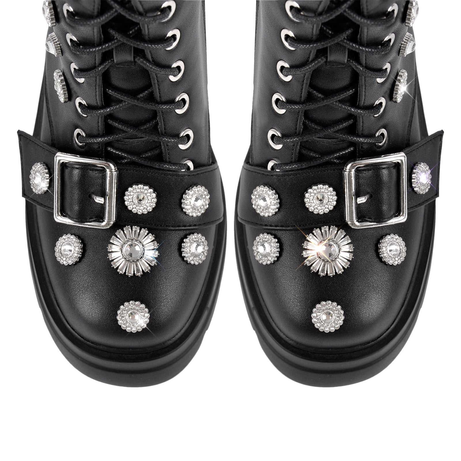 Platform Rhinestone Buckle Lace-up Ankle Boots