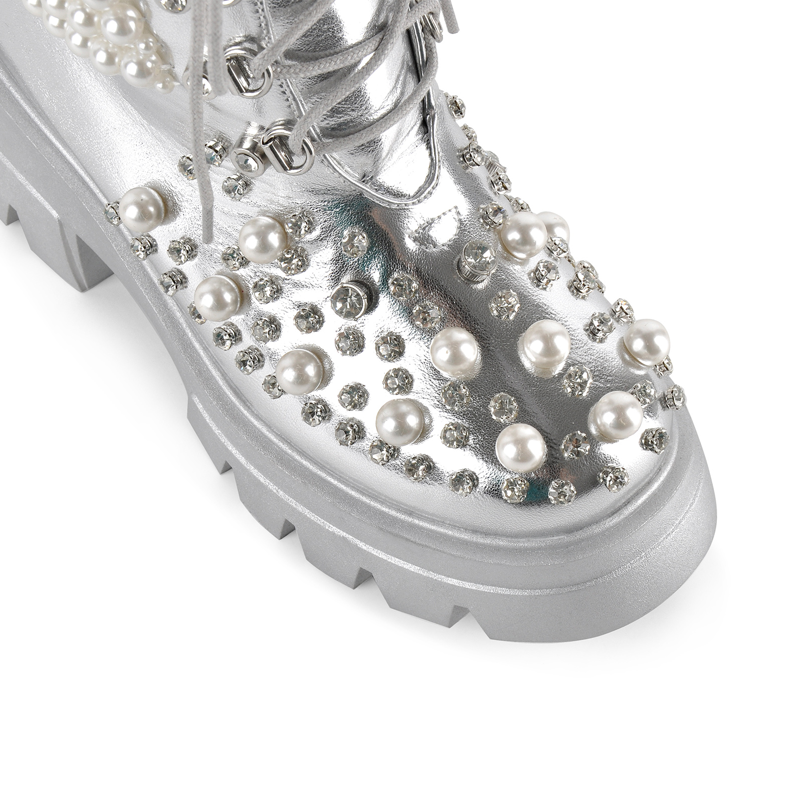 Pearl Rhinestone Embellished Platform Ankle Boots