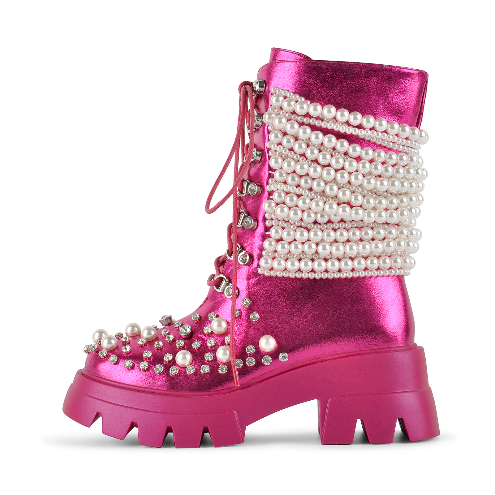 Pearl Rhinestone Embellished Platform Ankle Boots