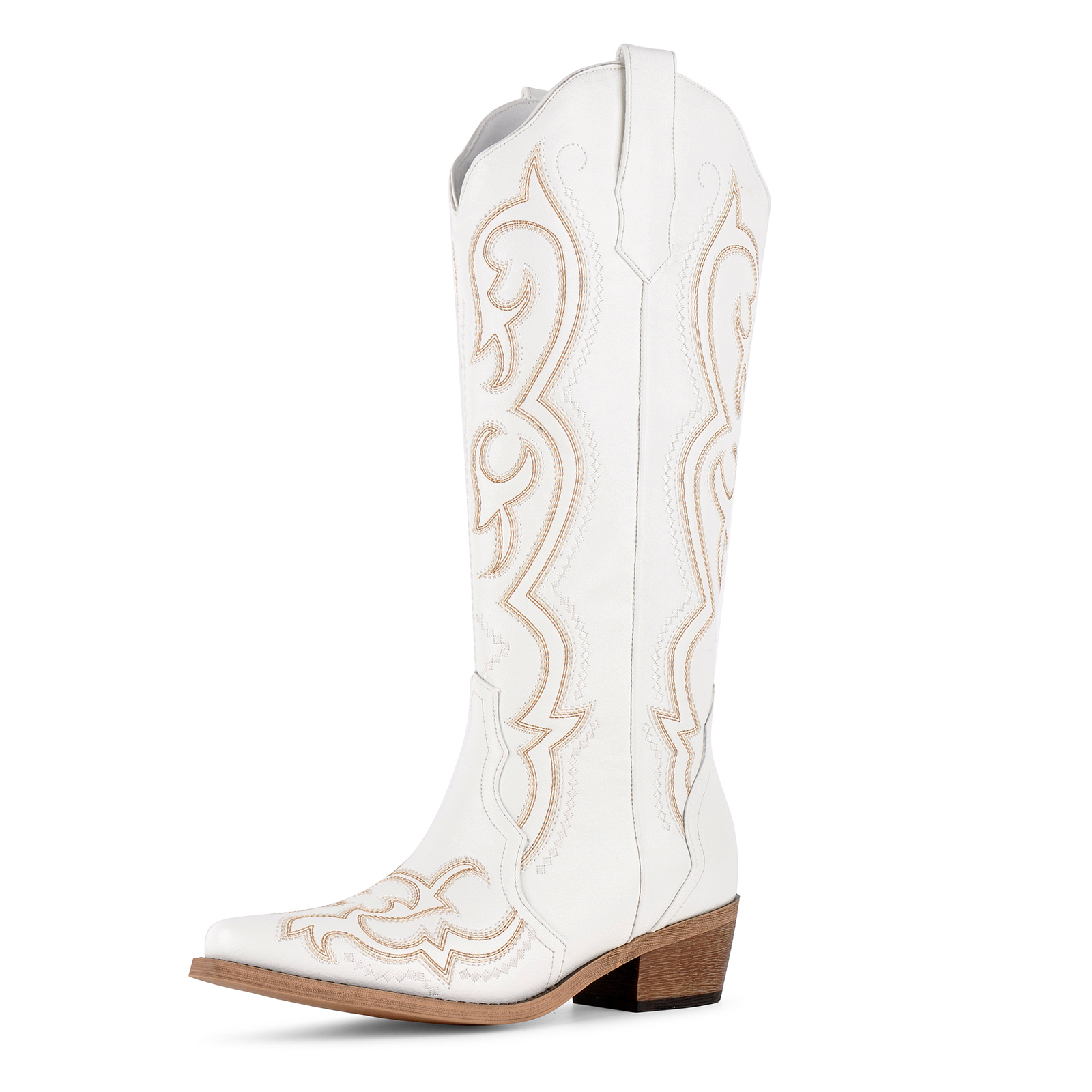Pointed Toe Embroidery Knee High Western Boots