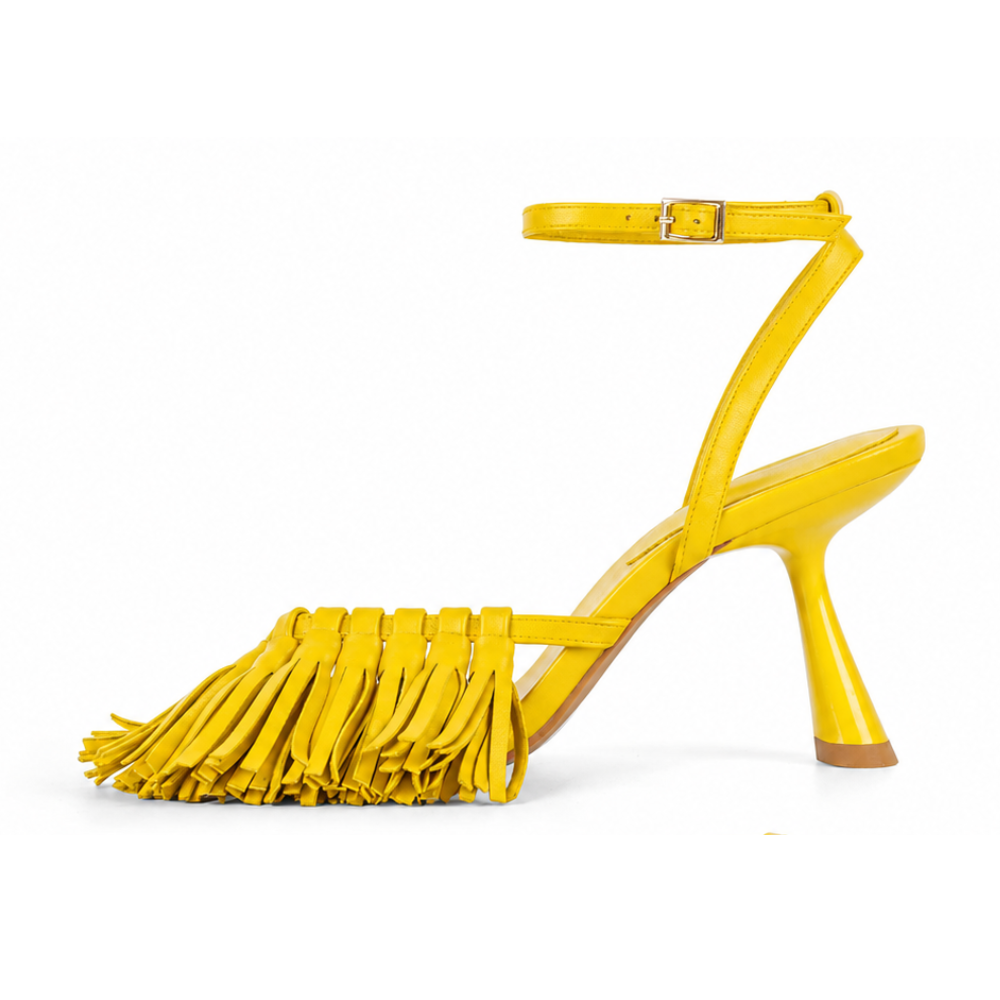 Square Toe Fringe Flip Flops Ankle Strap Sandals