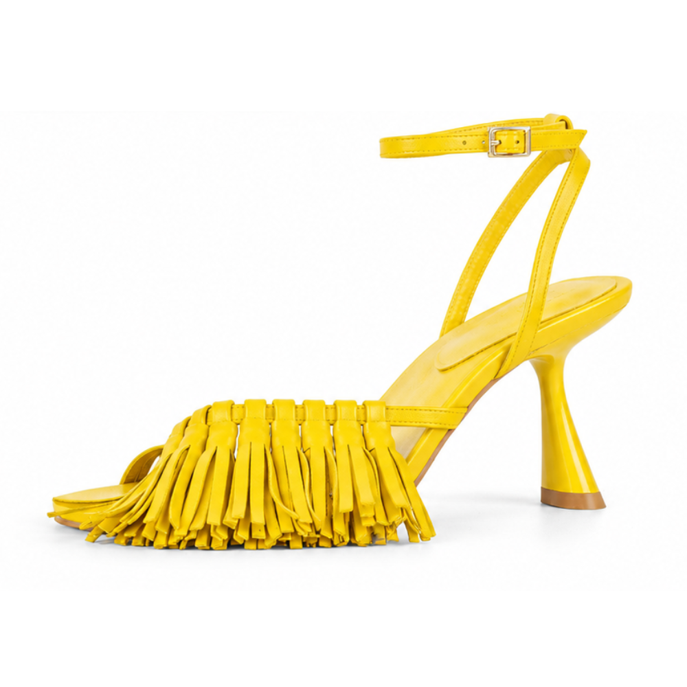 Square Toe Fringe Flip Flops Ankle Strap Sandals
