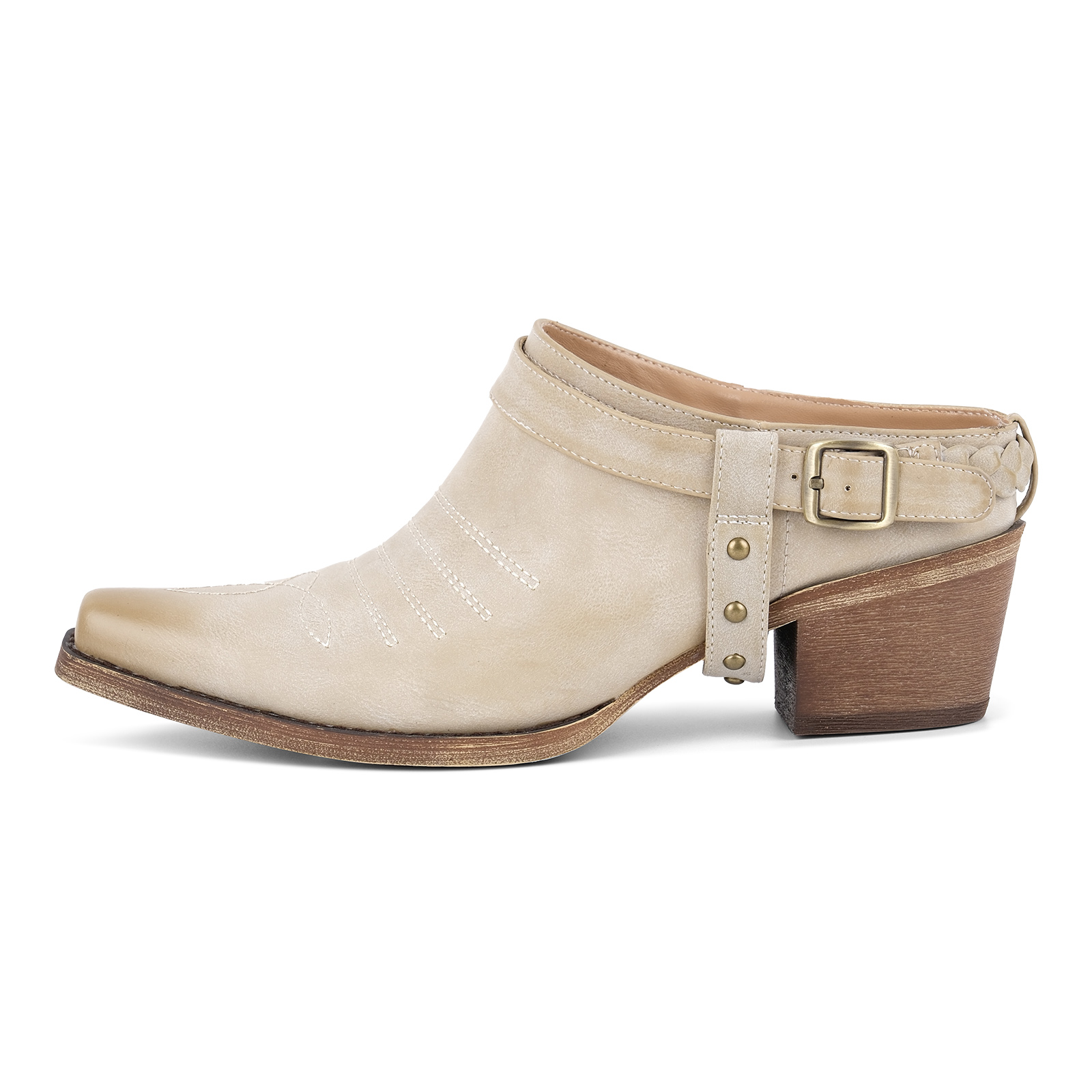 Studded Buckle Strap Western Mules