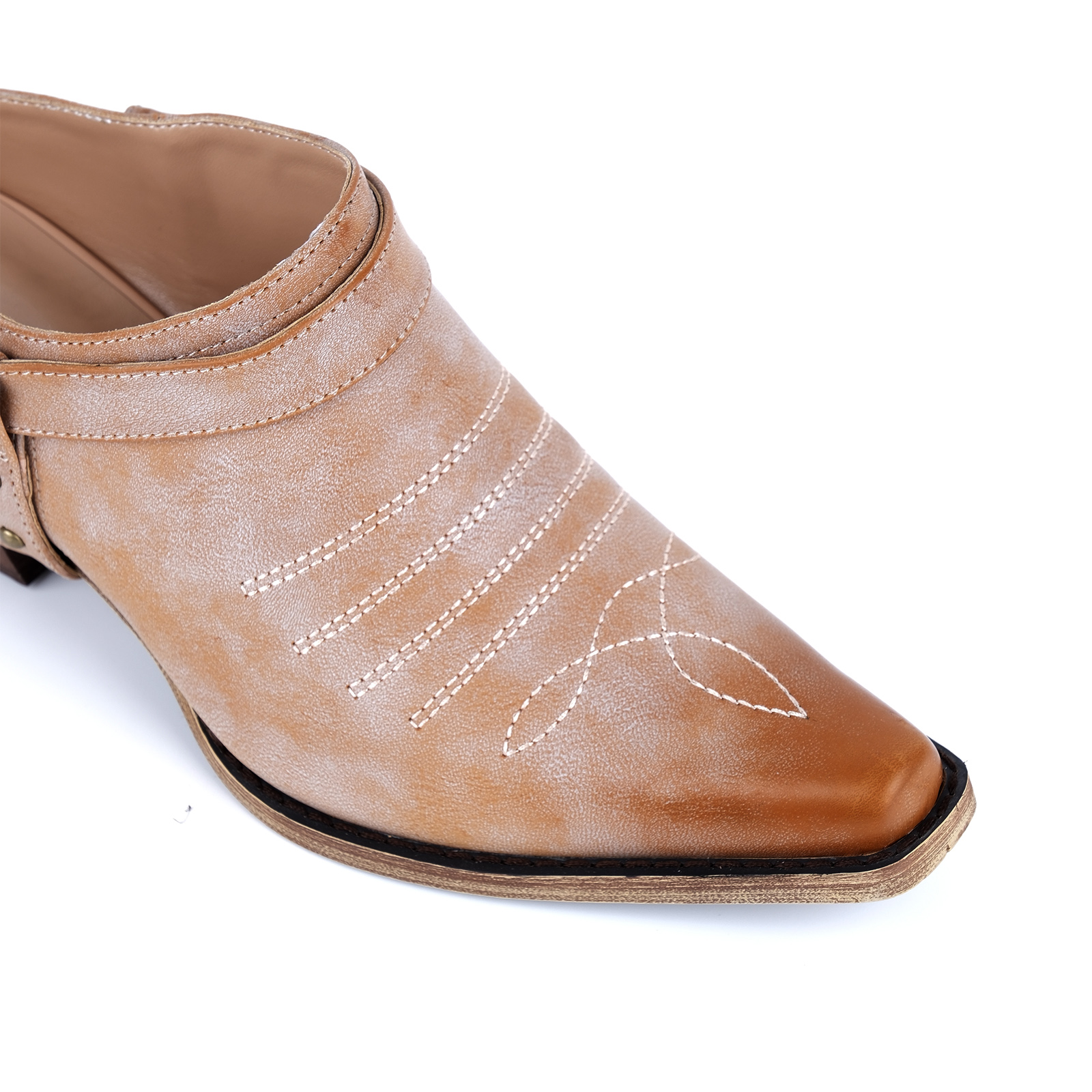 Studded Buckle Strap Western Mules