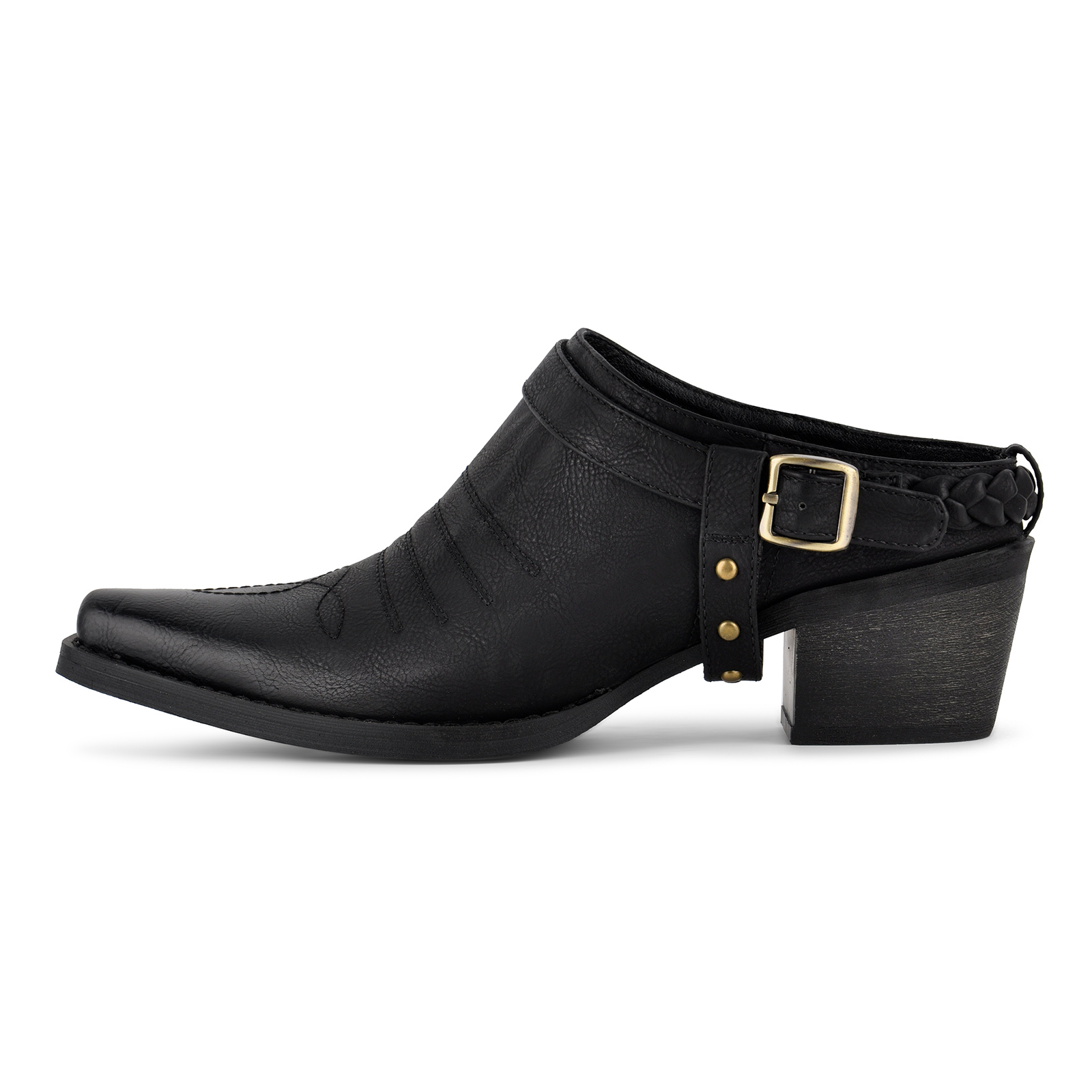 Studded Buckle Strap Western Mules