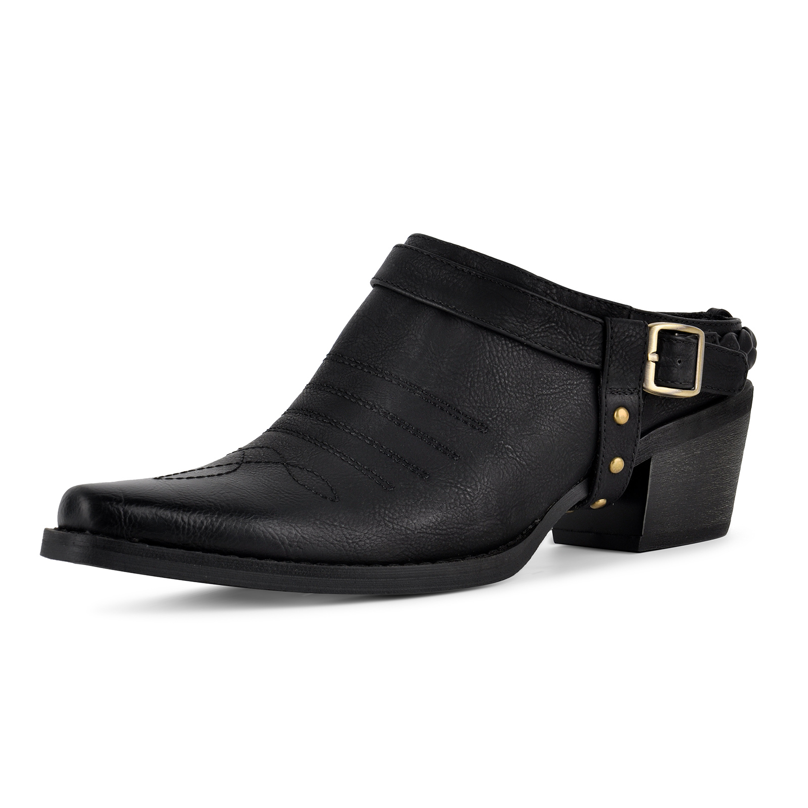 Studded Buckle Strap Western Mules