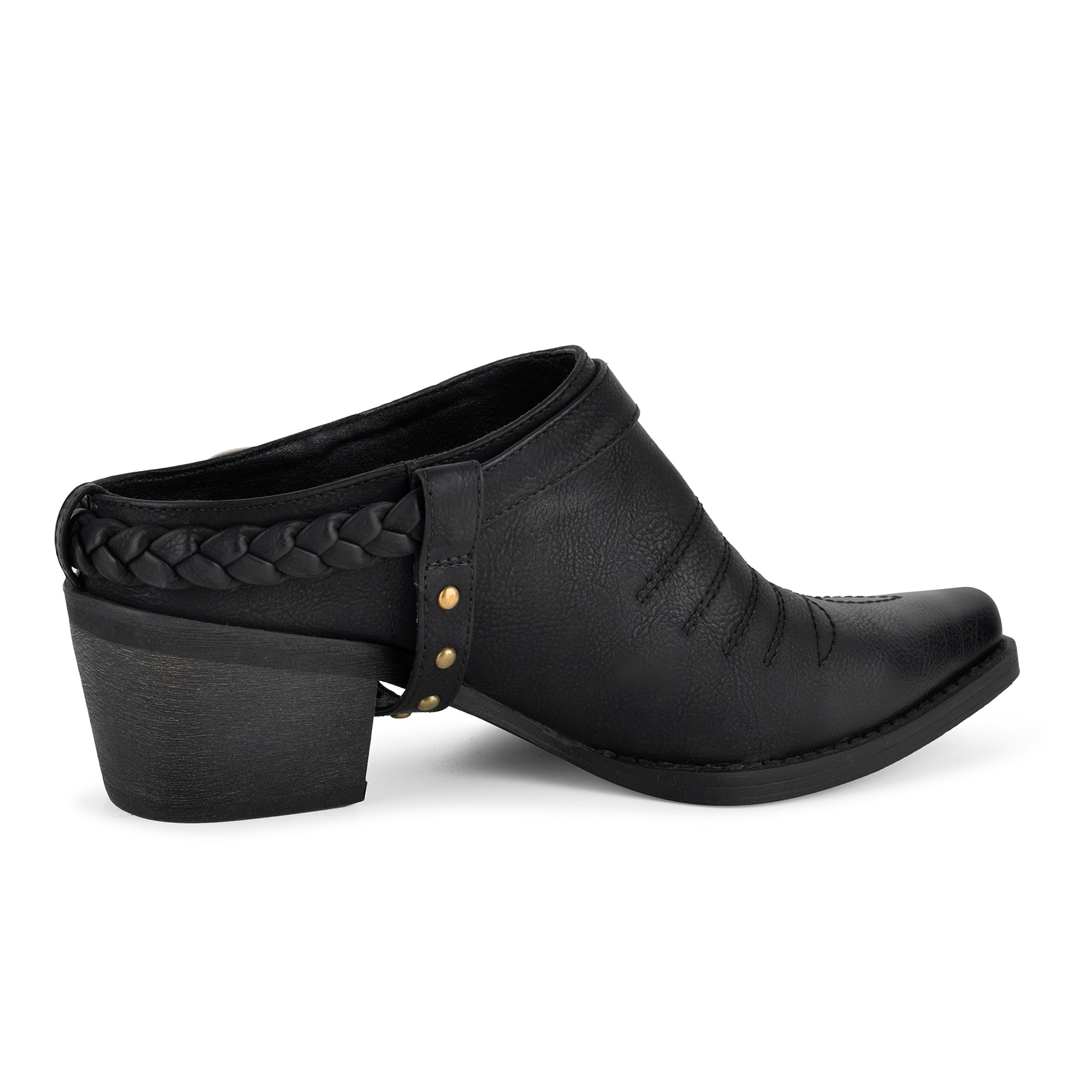 Studded Buckle Strap Western Mules