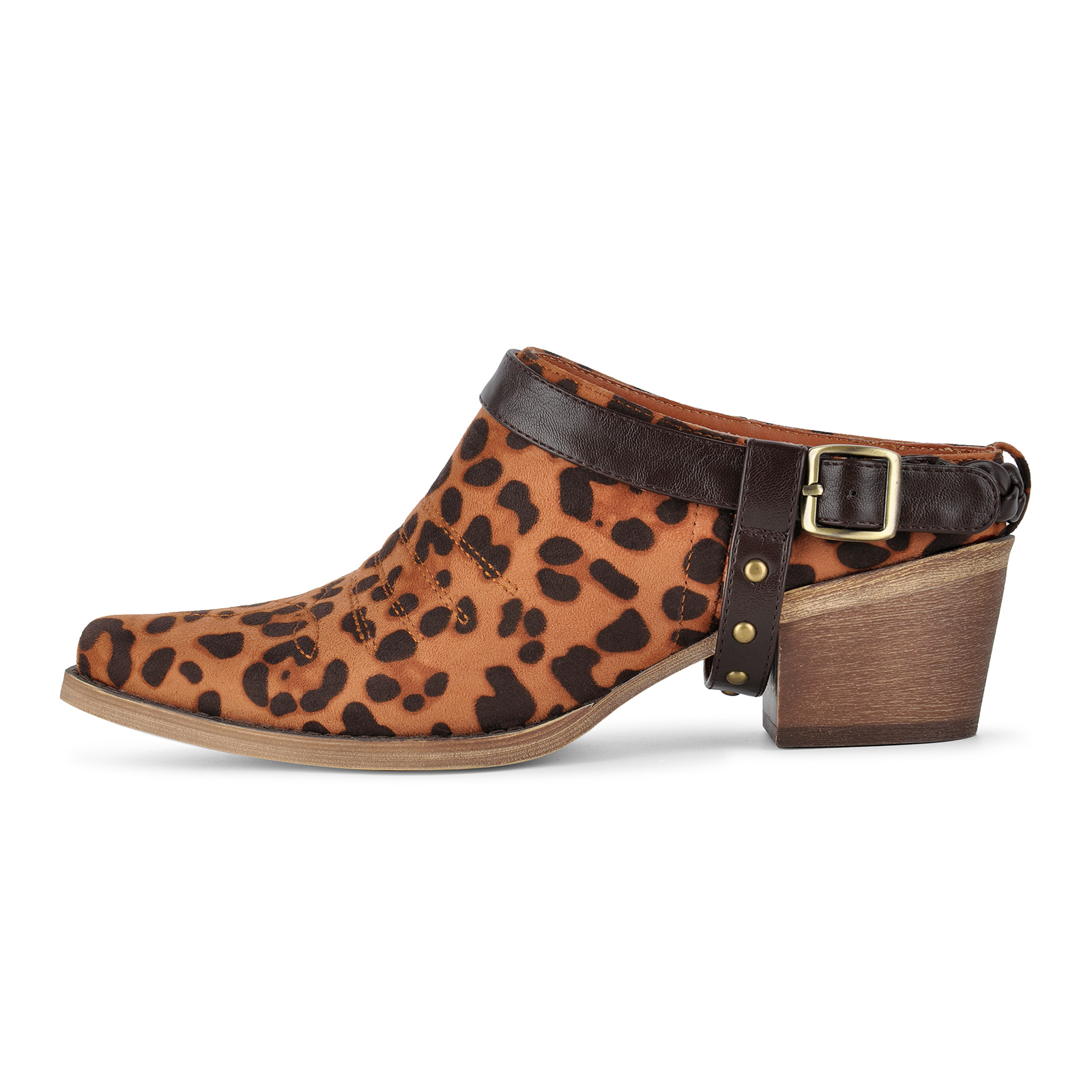 Studded Buckle Strap Western Mules