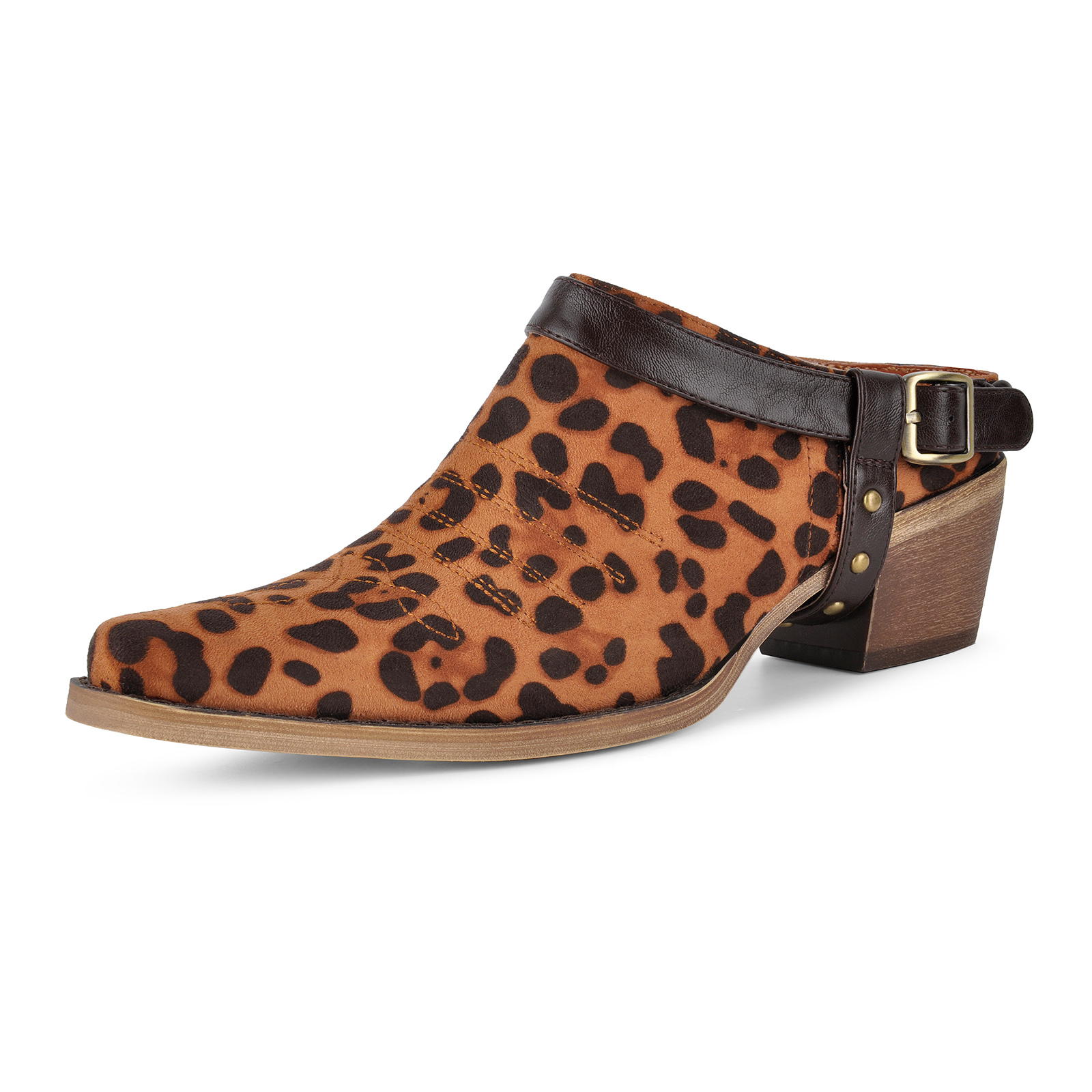 Studded Buckle Strap Western Mules