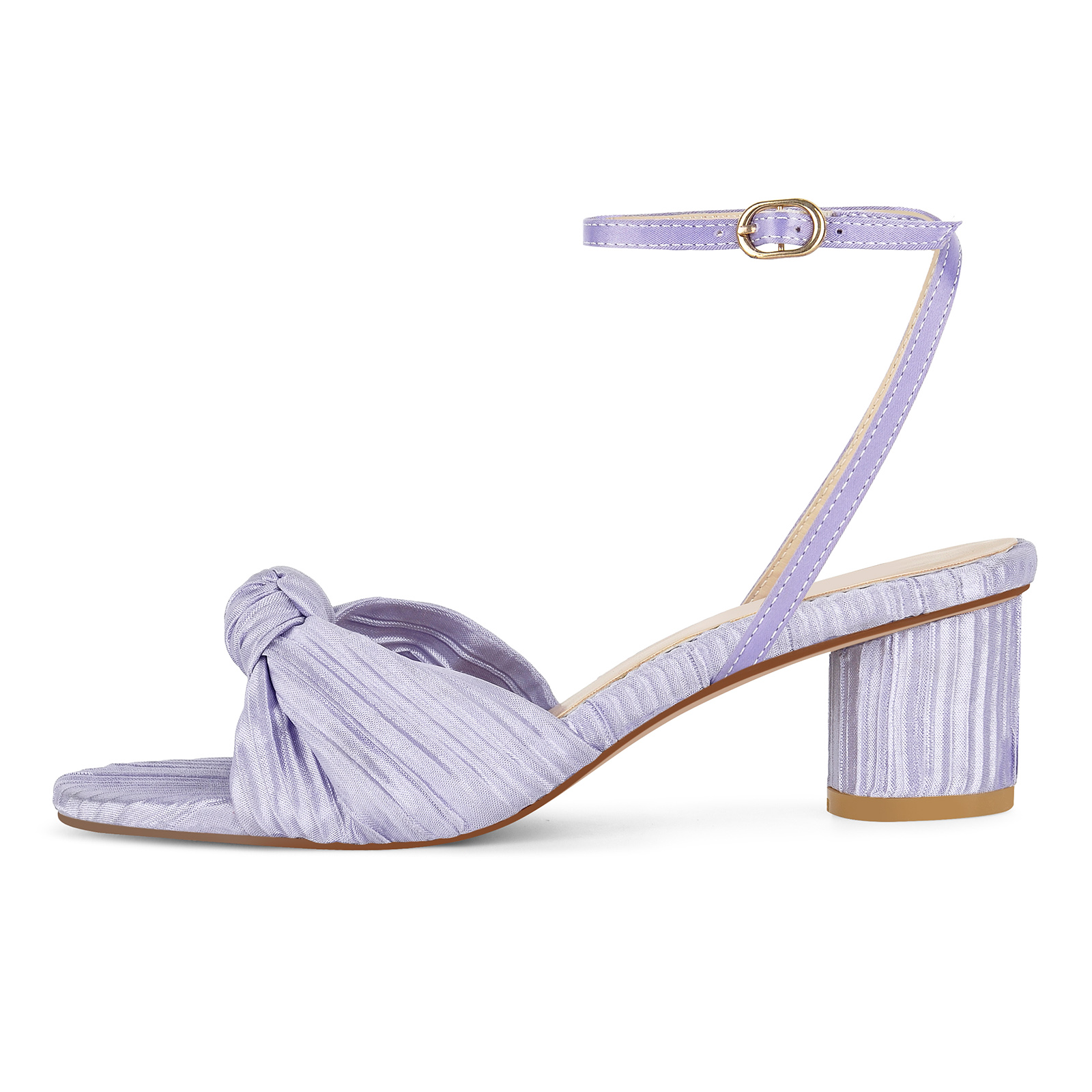 Round Toe Pleated Ankle Strap Sandals
