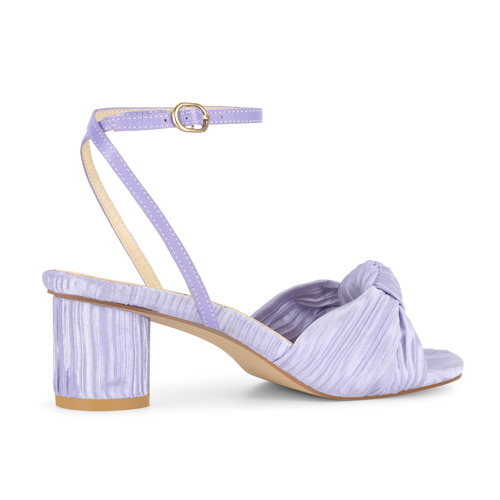 Round Toe Pleated Ankle Strap Sandals