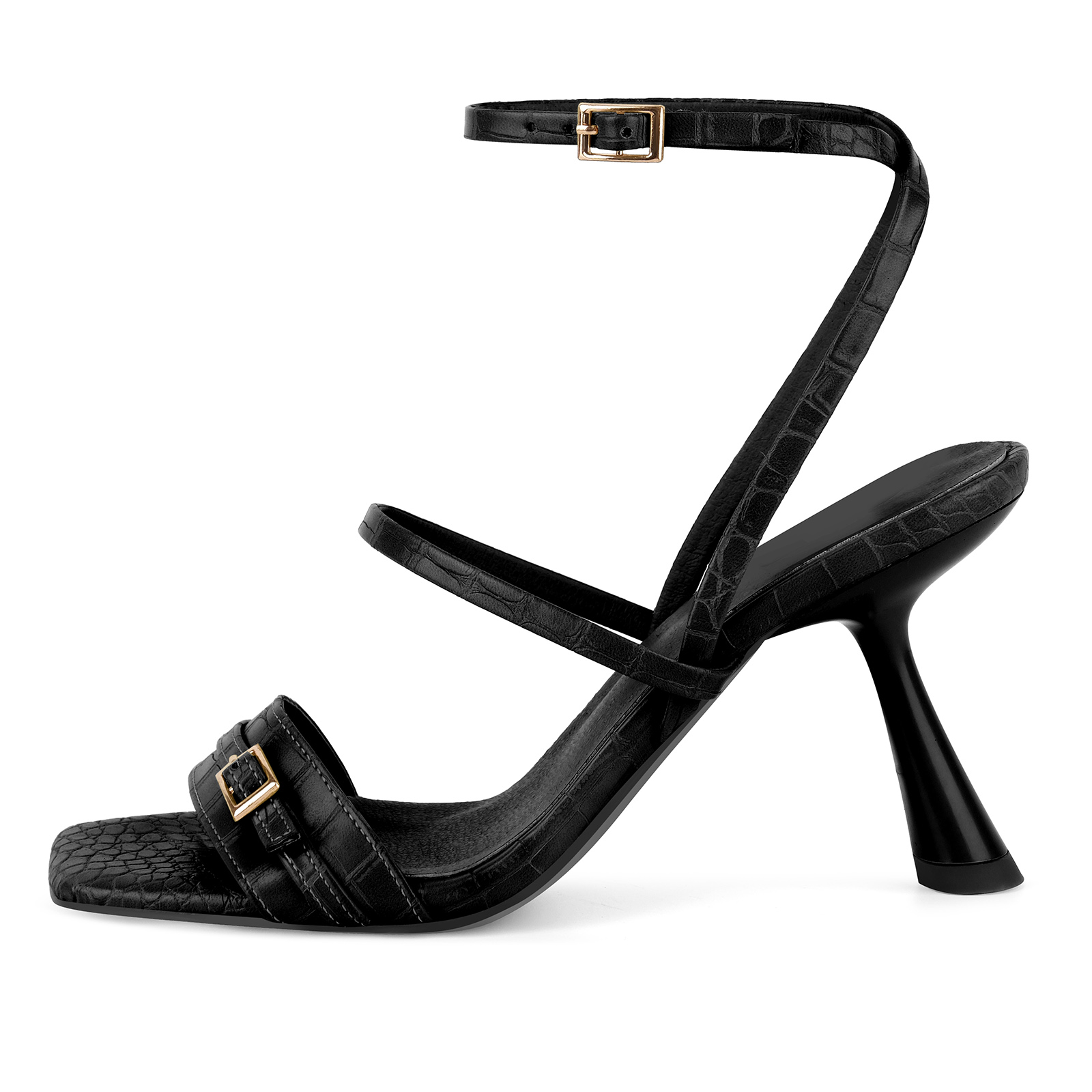 Square Toe Buckle Ankle Strap Sandals