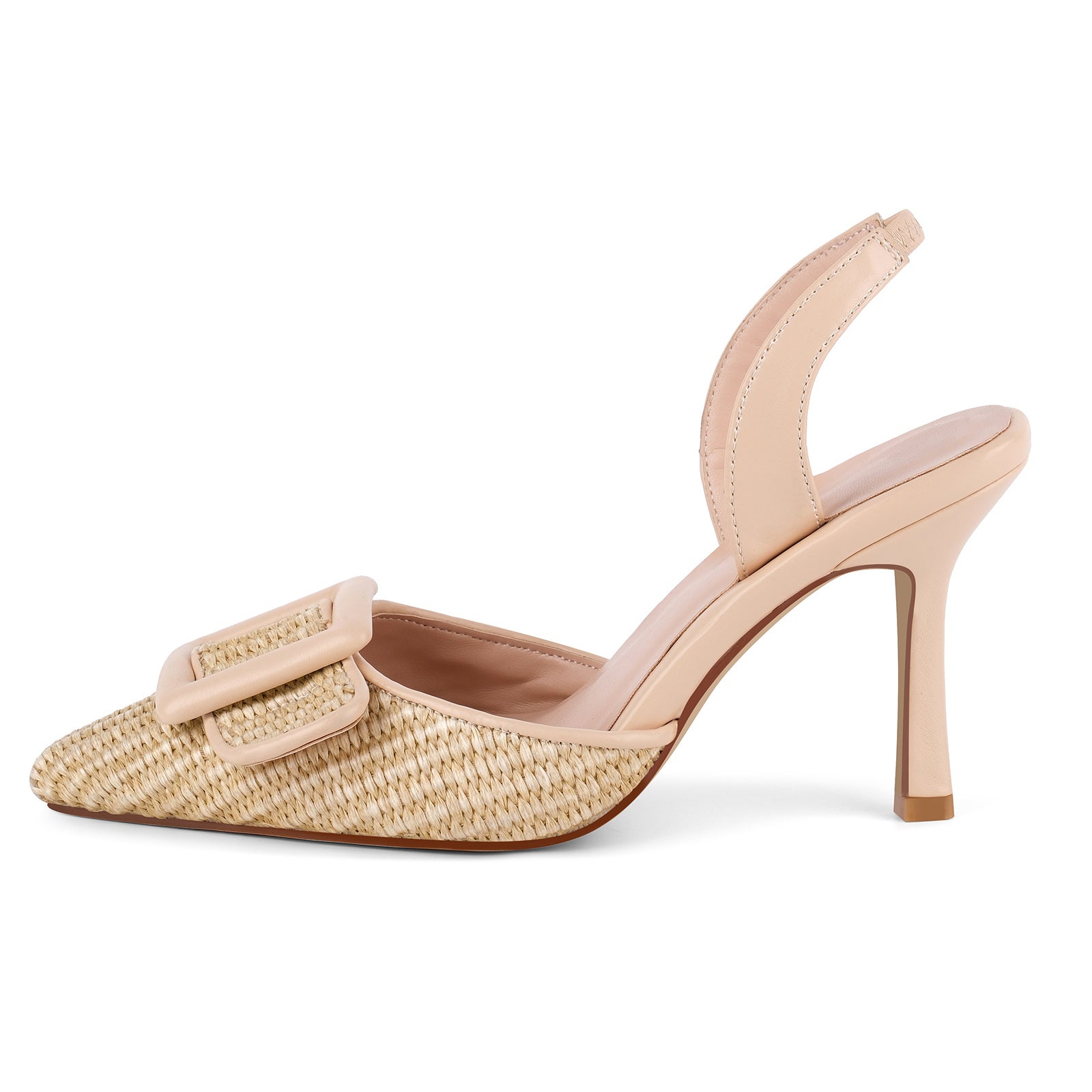 Pointed Toe Woven Buckle Slingback Pumps