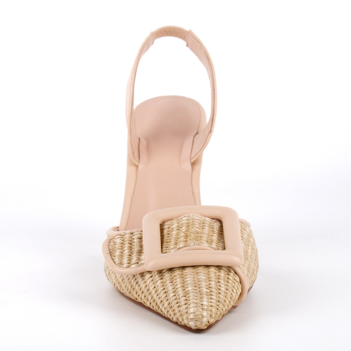Pointed Toe Woven Buckle Slingback Pumps