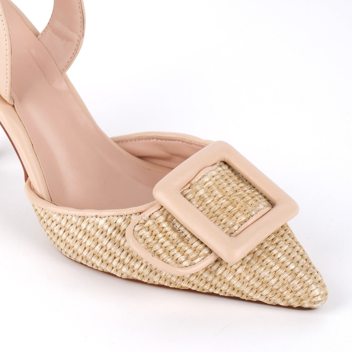 Pointed Toe Woven Buckle Slingback Pumps
