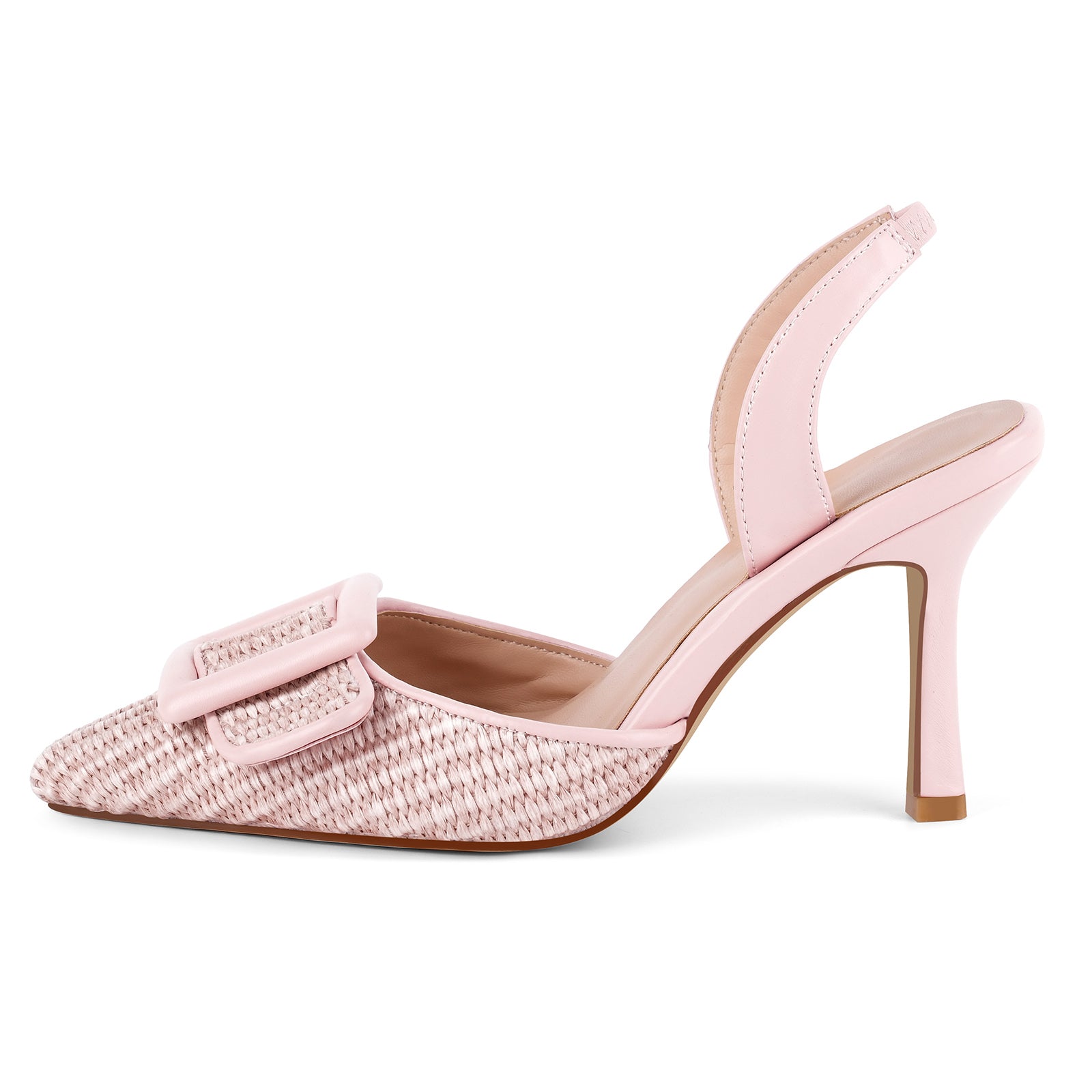 Pointed Toe Woven Buckle Slingback Pumps