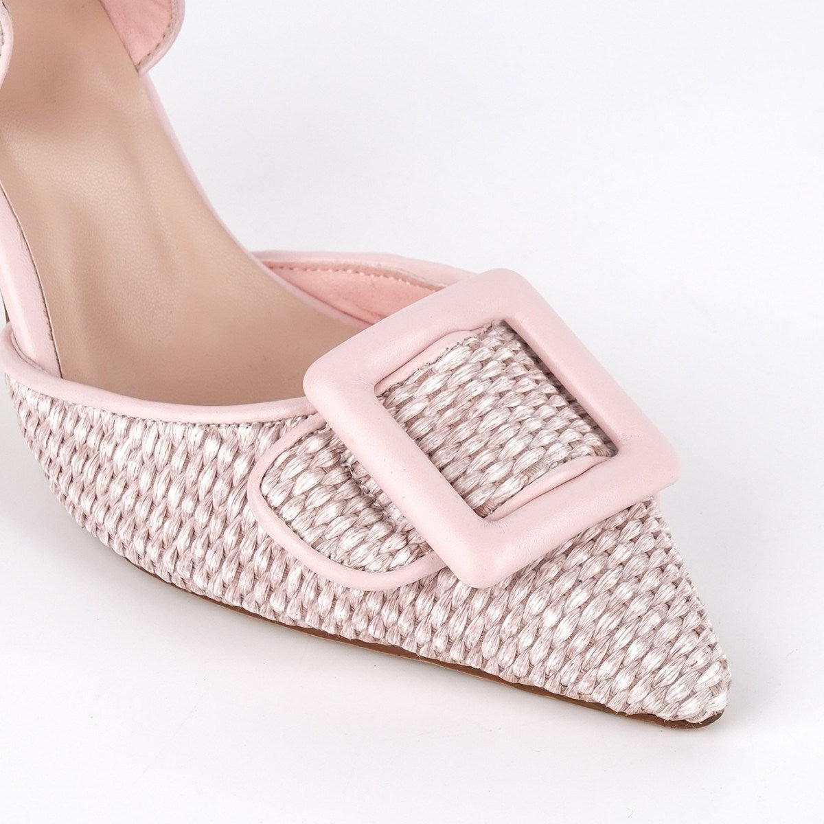 Pointed Toe Woven Buckle Slingback Pumps