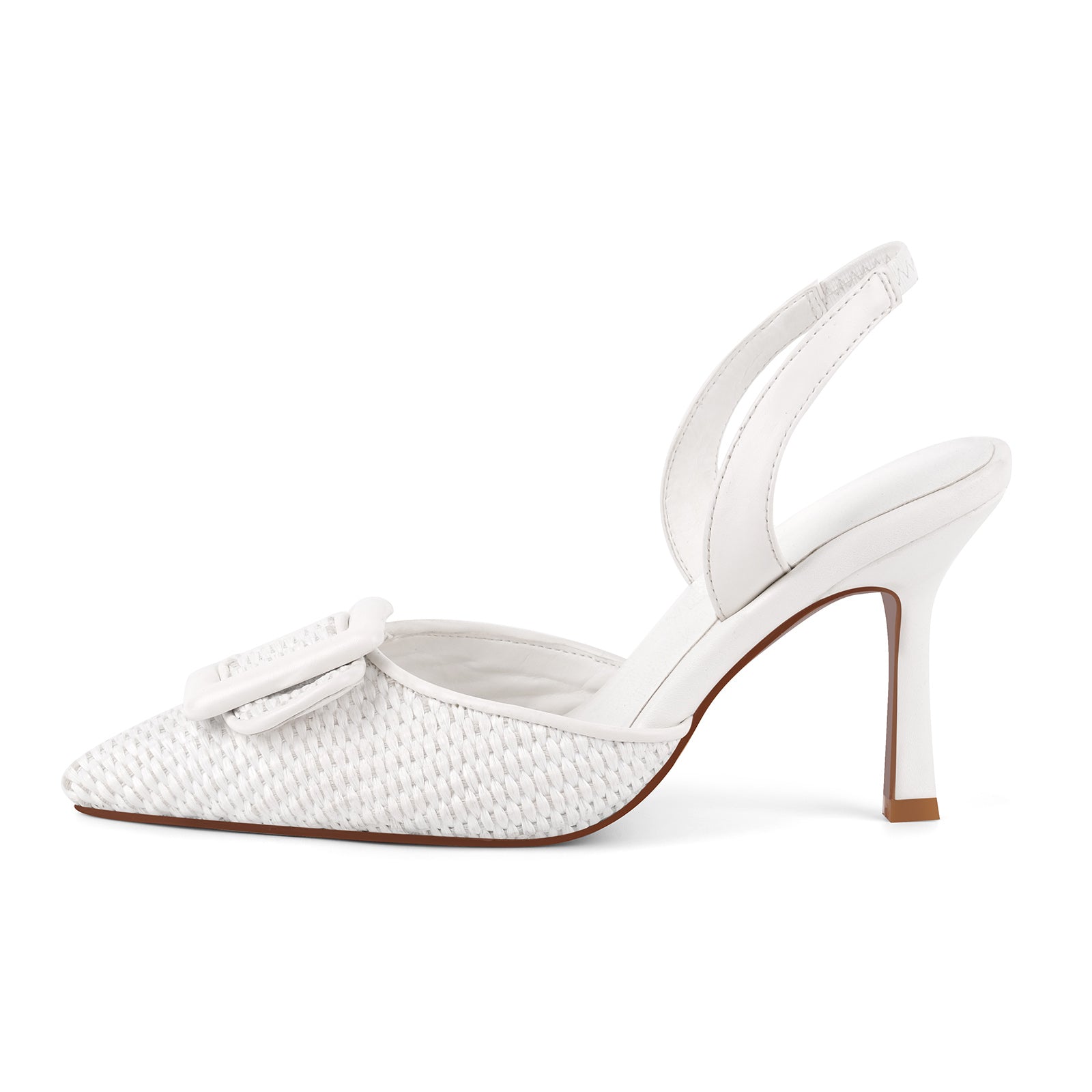 Pointed Toe Woven Buckle Slingback Pumps