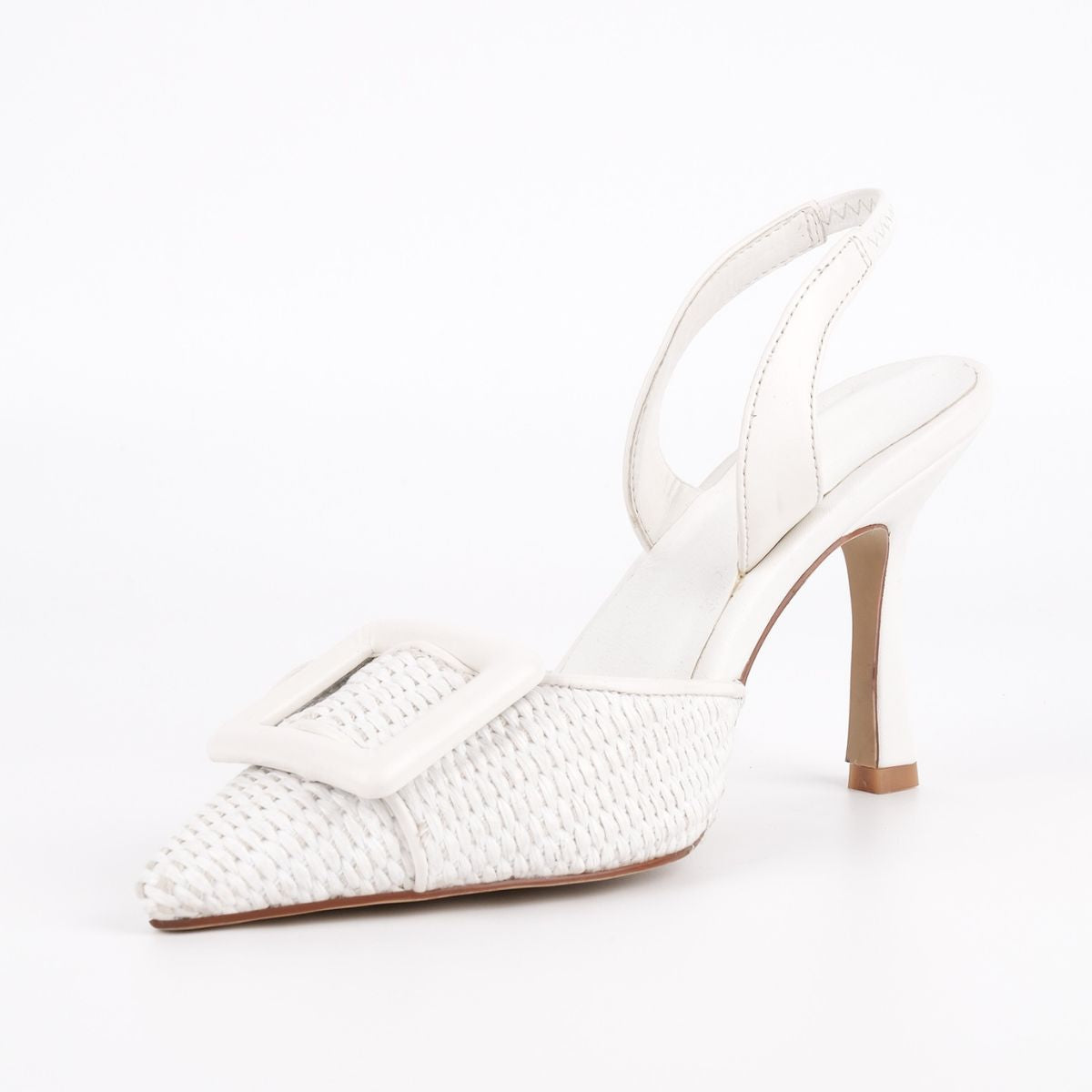 Pointed Toe Woven Buckle Slingback Pumps