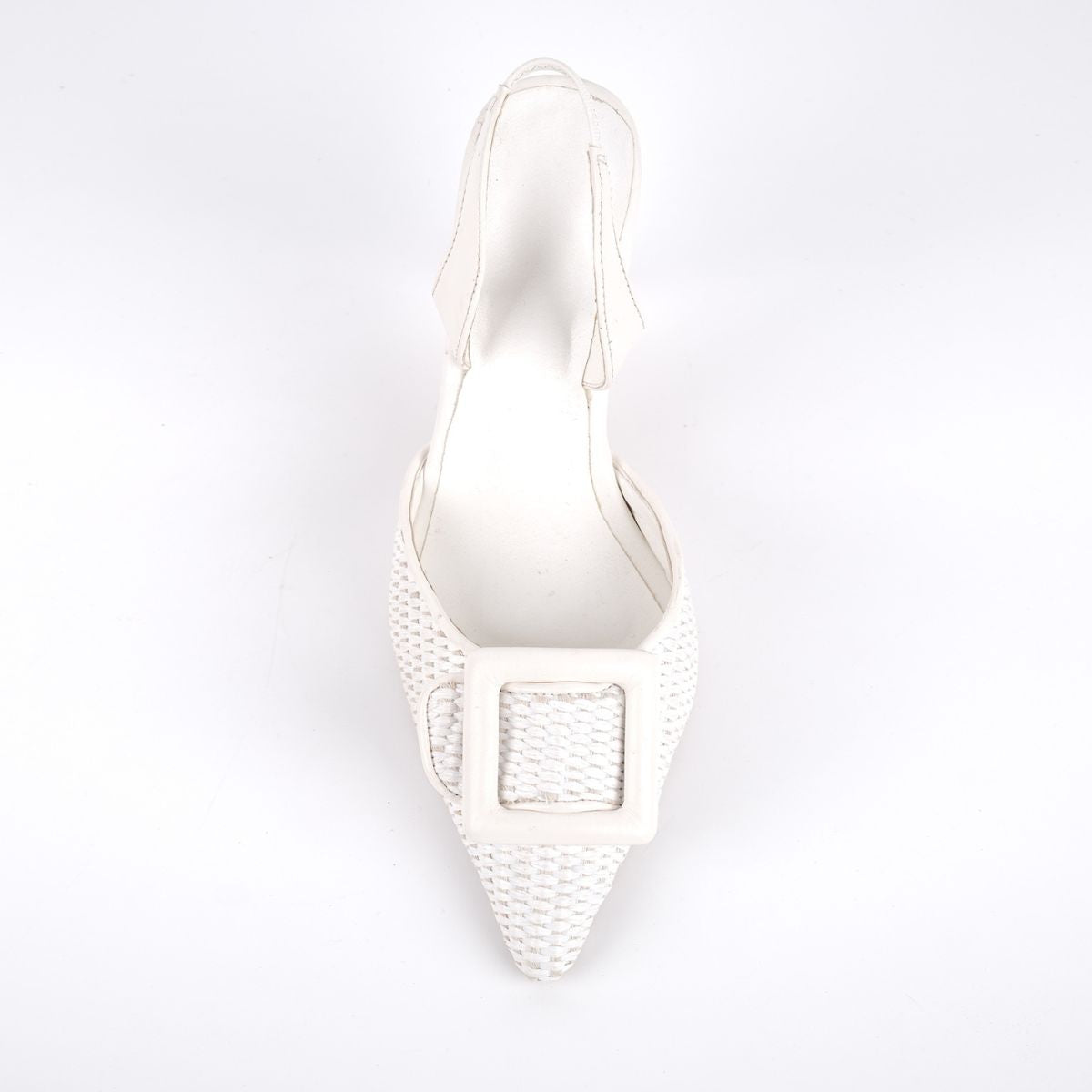 Pointed Toe Woven Buckle Slingback Pumps