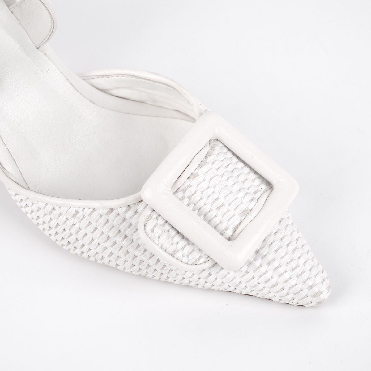 Pointed Toe Woven Buckle Slingback Pumps