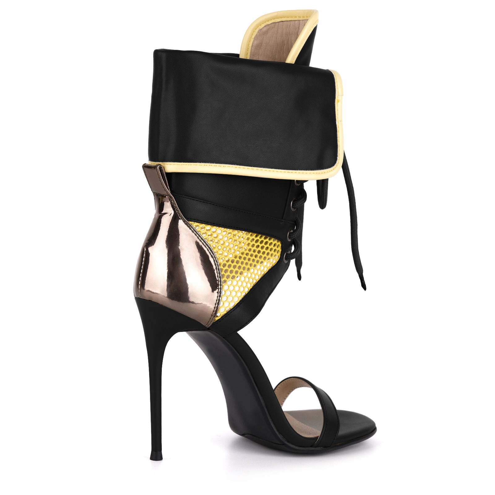 Cutout Mesh Lace-up Ankle Cuff Bootie Sandals