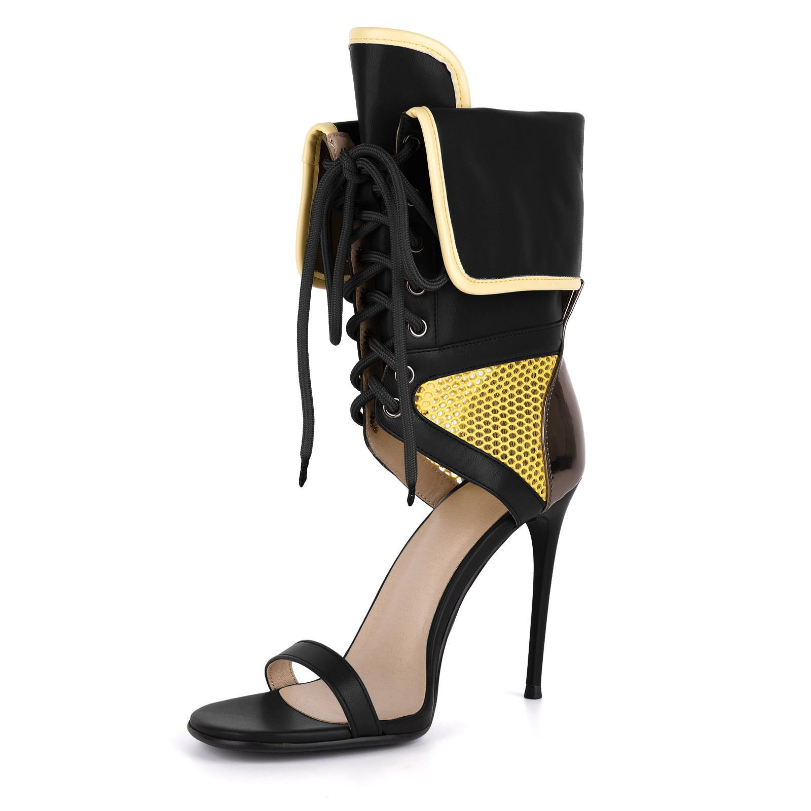 Cutout Mesh Lace-up Ankle Cuff Bootie Sandals