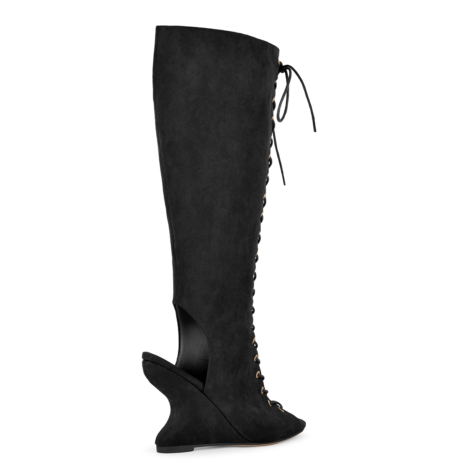 Open Toe Lace-up Wedge Heel Knee High Boots