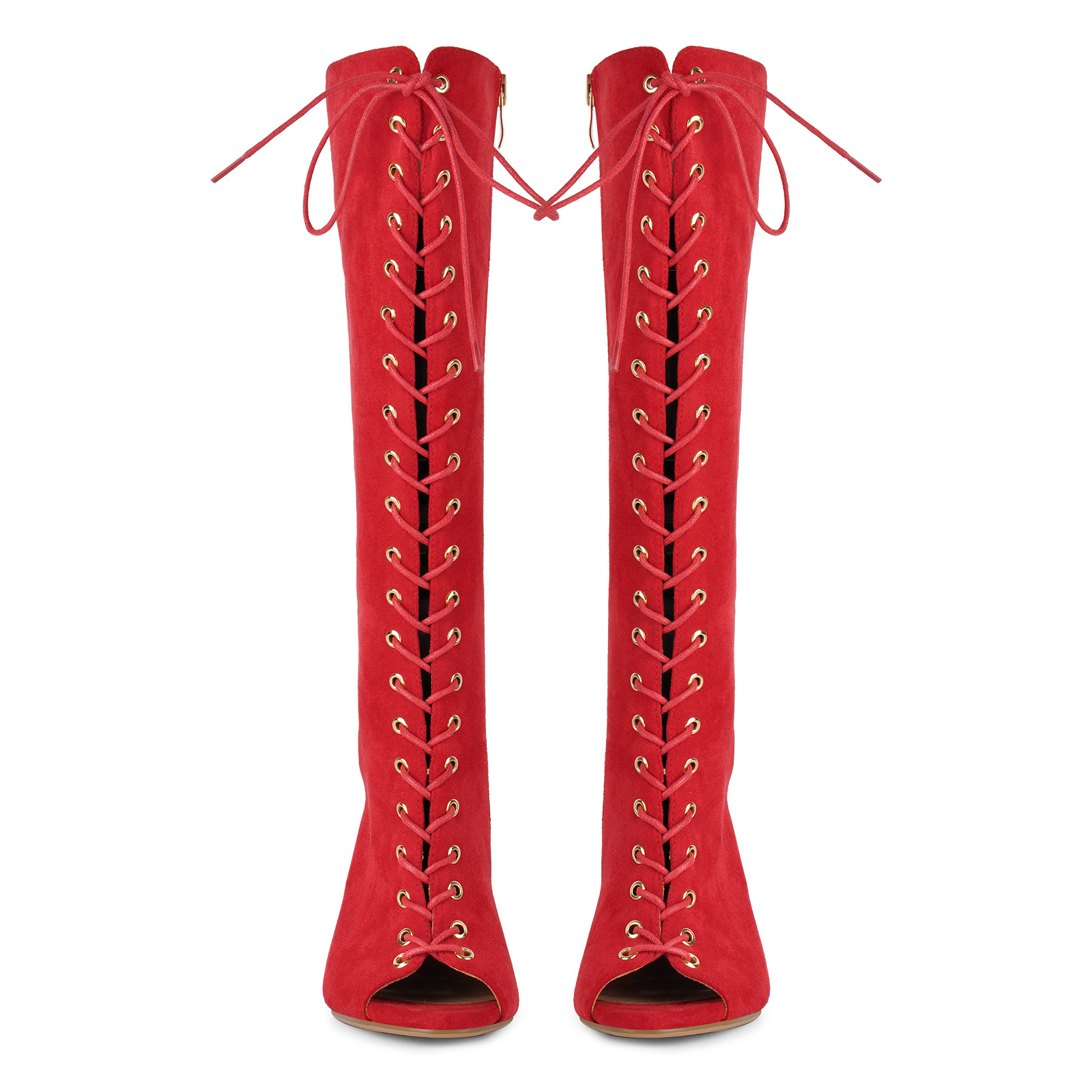 Open Toe Lace-up Wedge Heel Knee High Boots