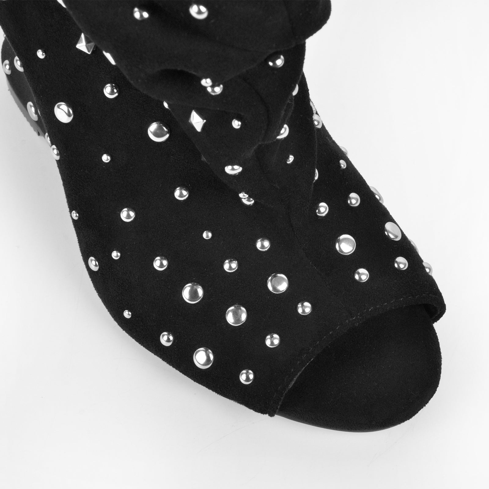 Studded Open Toe Suede Wedge Heel Ankle Boots